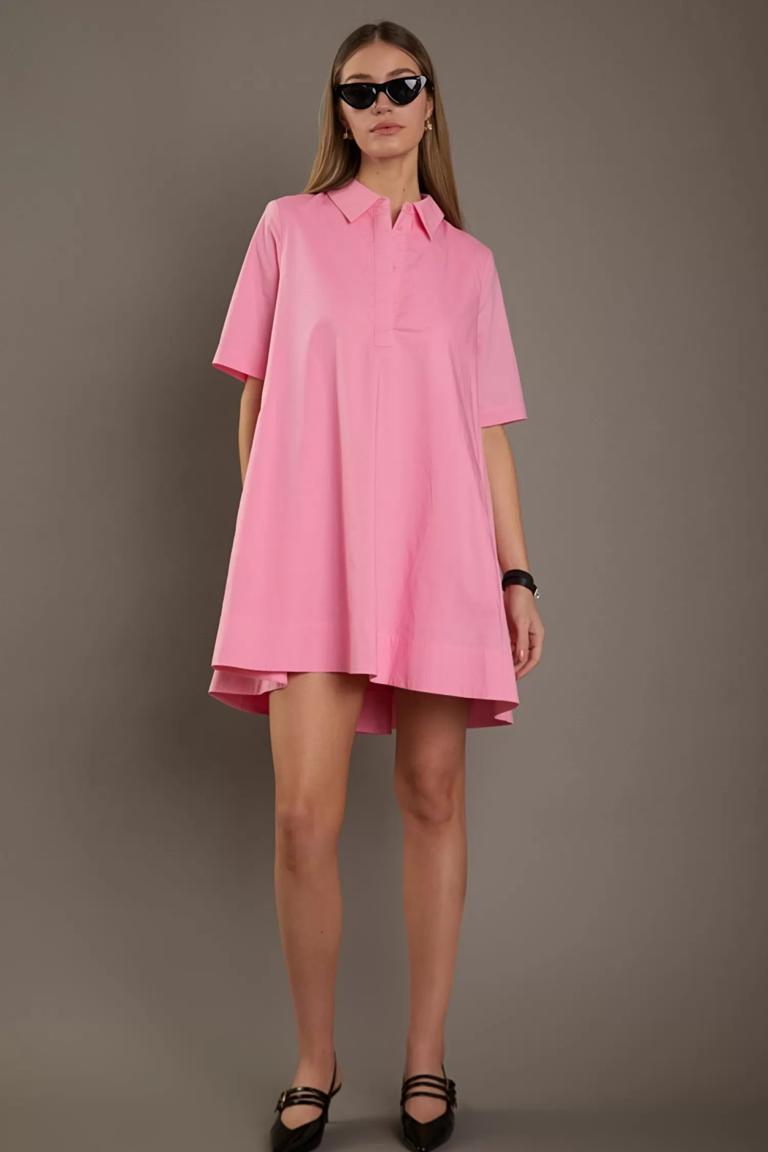 Outlet A-line Short Sleeve Shirt Dress Date Night Dreams | Office Chic