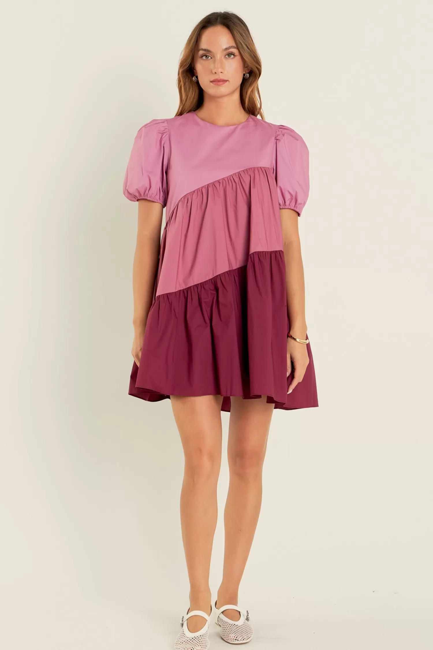 Clearance Asymmetrical Colorblock Puff Sleeve Dress Mini Dresses | Lounge & Casual