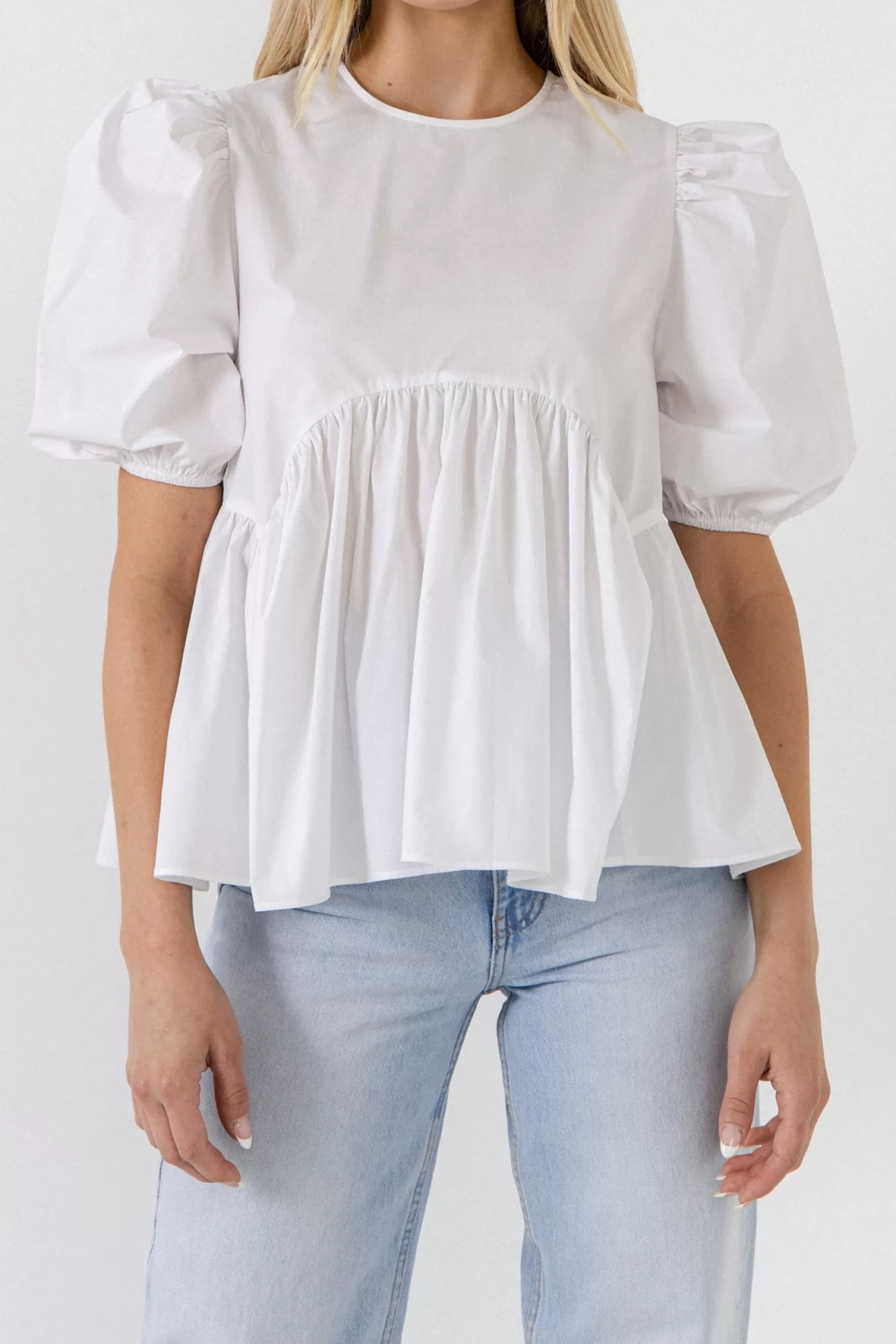 Online Baby Doll Top with Back Spaghetti Tie Puff Sleeve Perfection | Tops