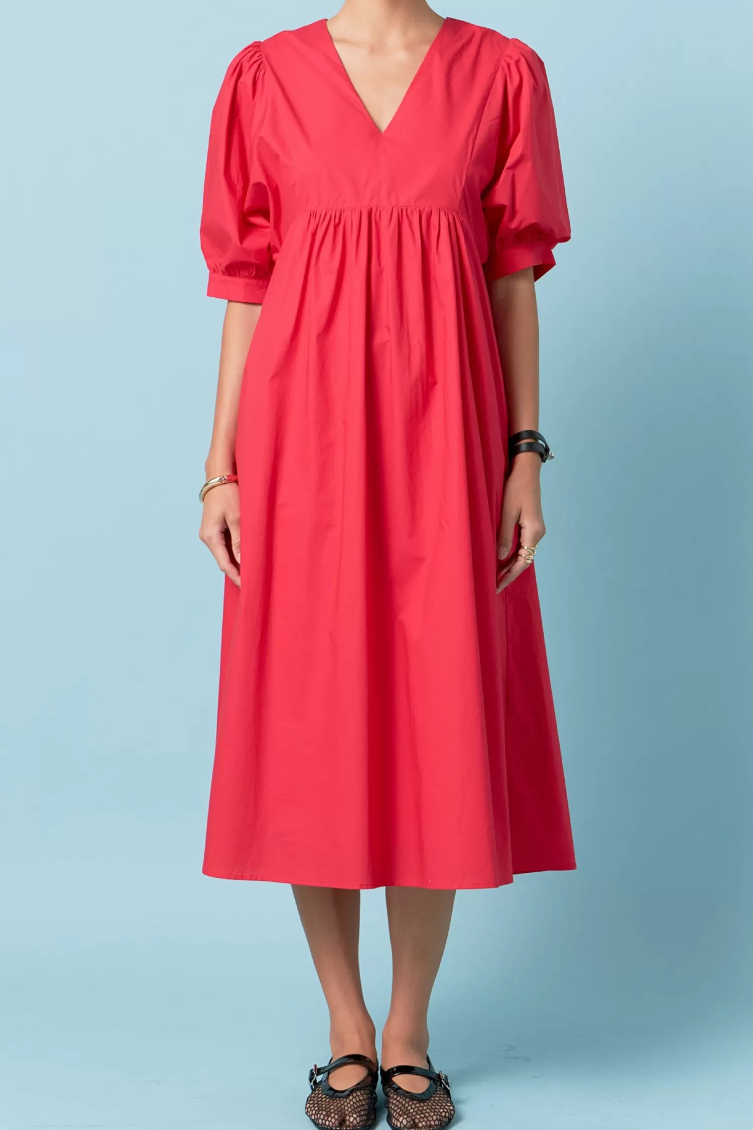 Online Back Bow Detail Midi Dress Midi Dresses | Puff Sleeve Perfection