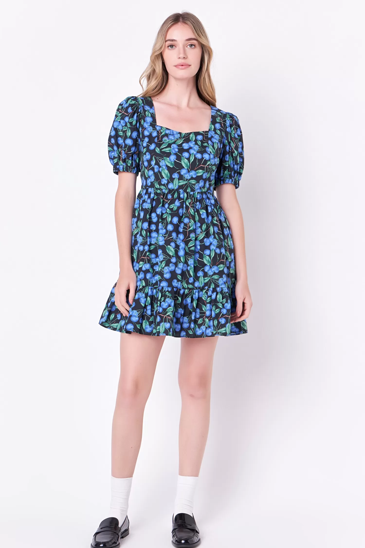 Flash Sale Blueberry Print Mini Dress with Puff Sleeves Mini Dresses | Night Out