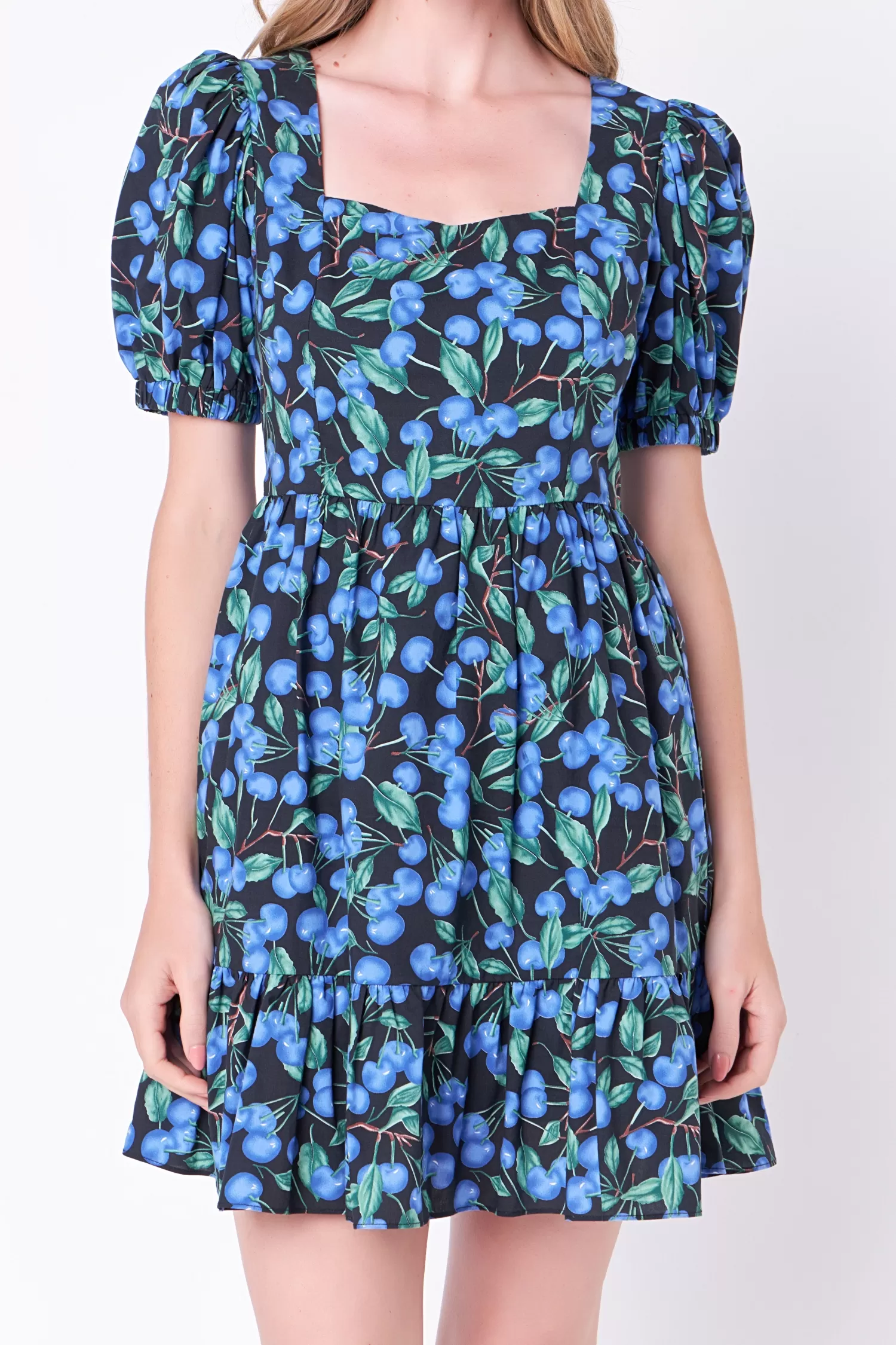 Flash Sale Blueberry Print Mini Dress with Puff Sleeves Mini Dresses | Night Out