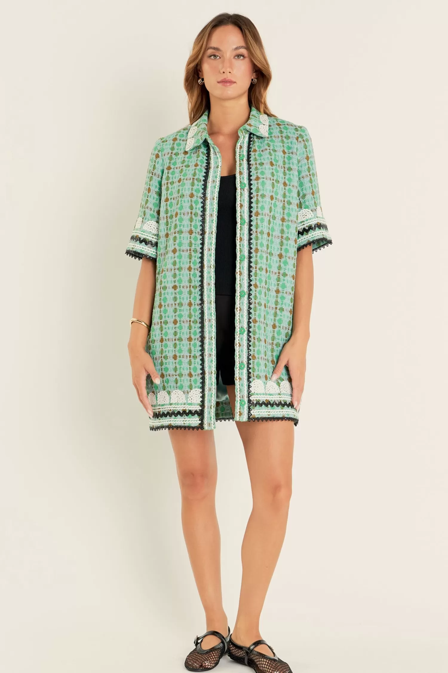 Shop Boucle Mini Shirt Dress With Ric Rac Trim Mini Dresses | Lounge & Casual