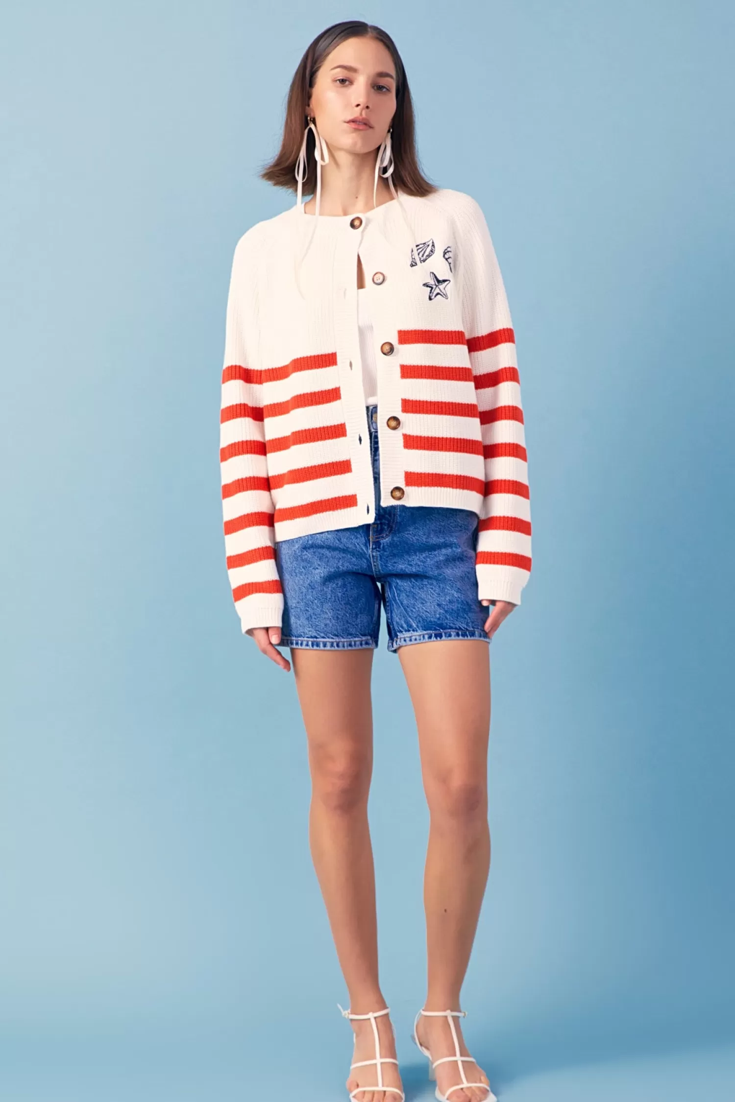 Shop Breton Striped Cardigan with Shell Embroidery Sweaters & Knits | Sweater Season