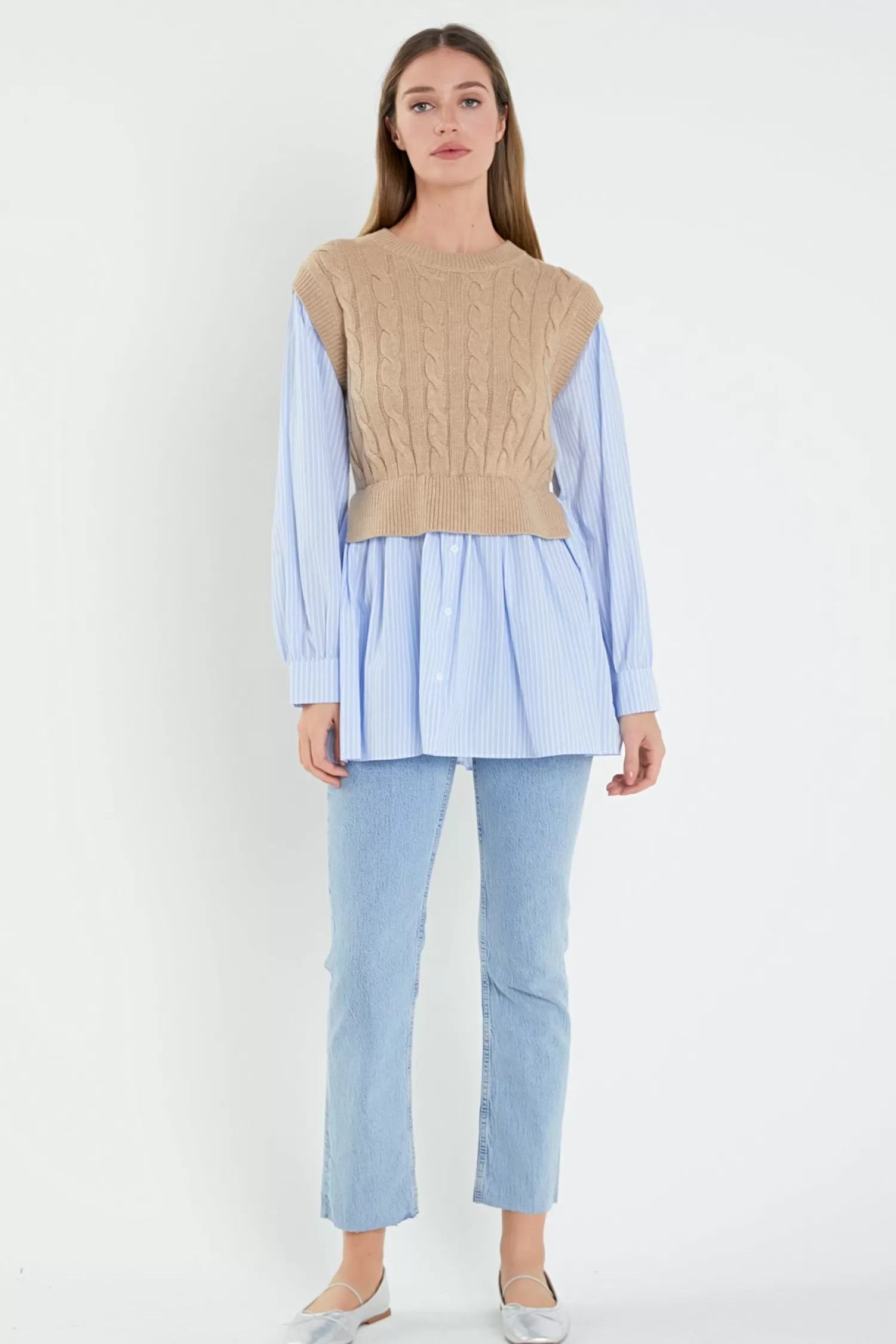 Outlet Cable Knit Long Striped Shirt Best Sellers | Stripe Wonders