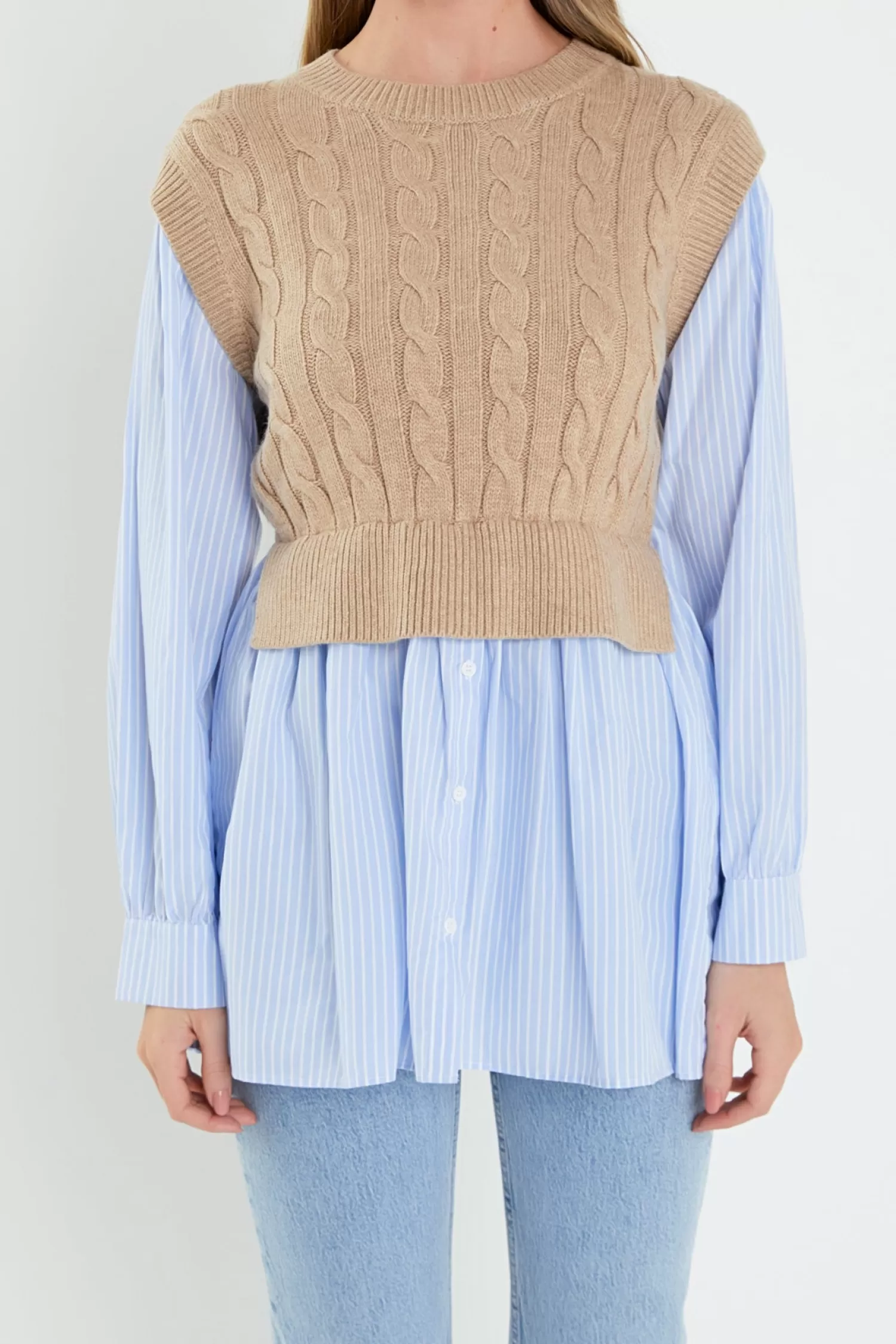 Outlet Cable Knit Long Striped Shirt Best Sellers | Stripe Wonders