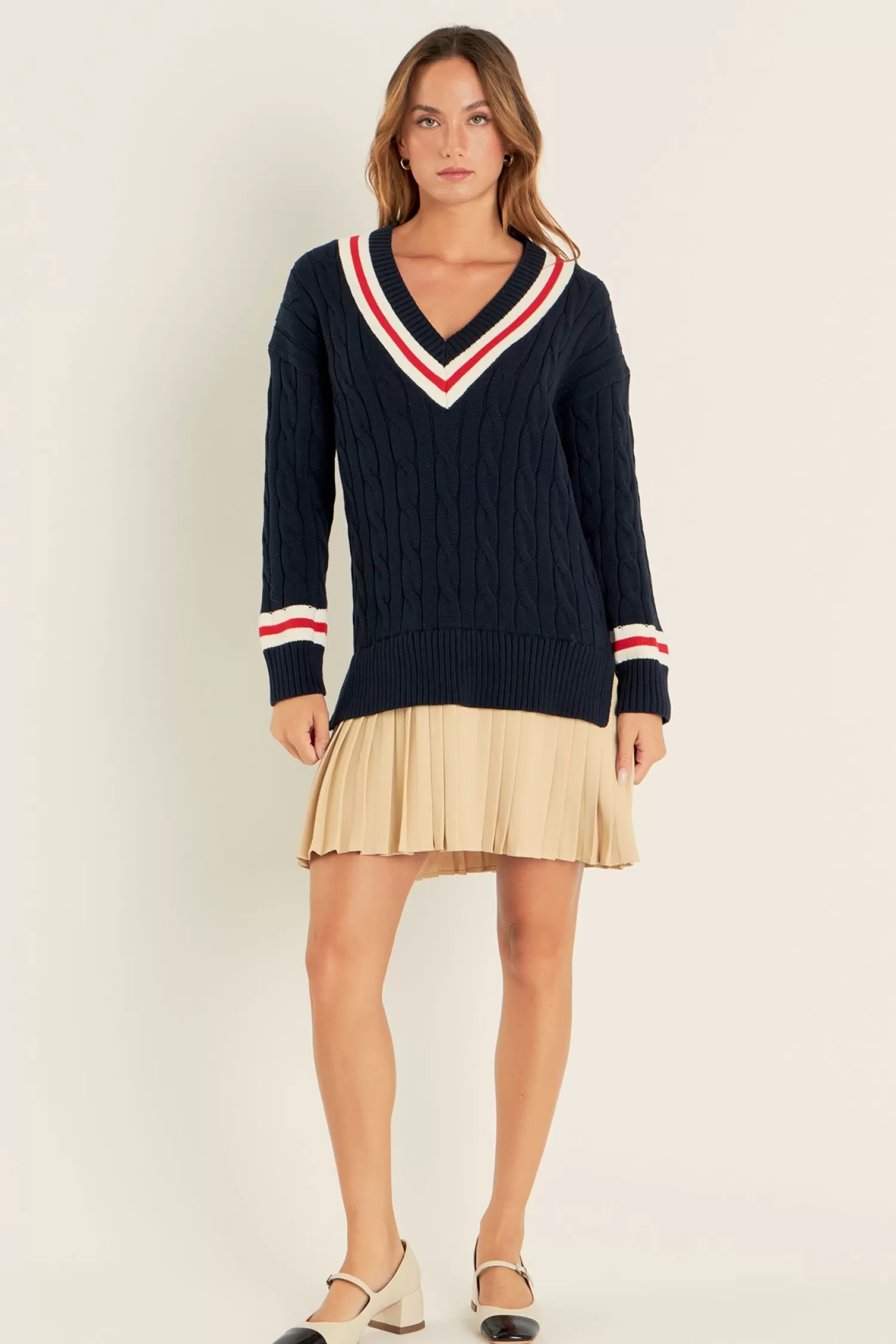 Outlet Cable Knit Pleated Sweater Dress Office Chic | Mini Dresses