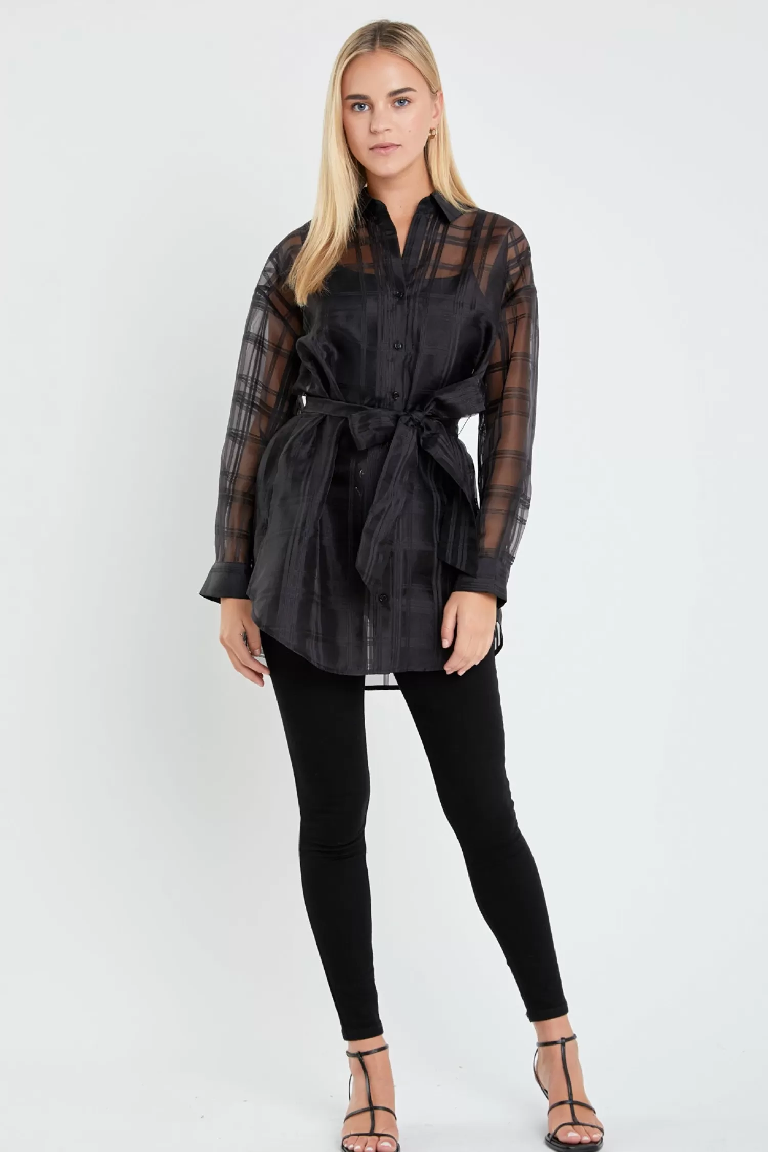 Outlet Check Organza Long Shirt Best Sellers | Date-Night Ready