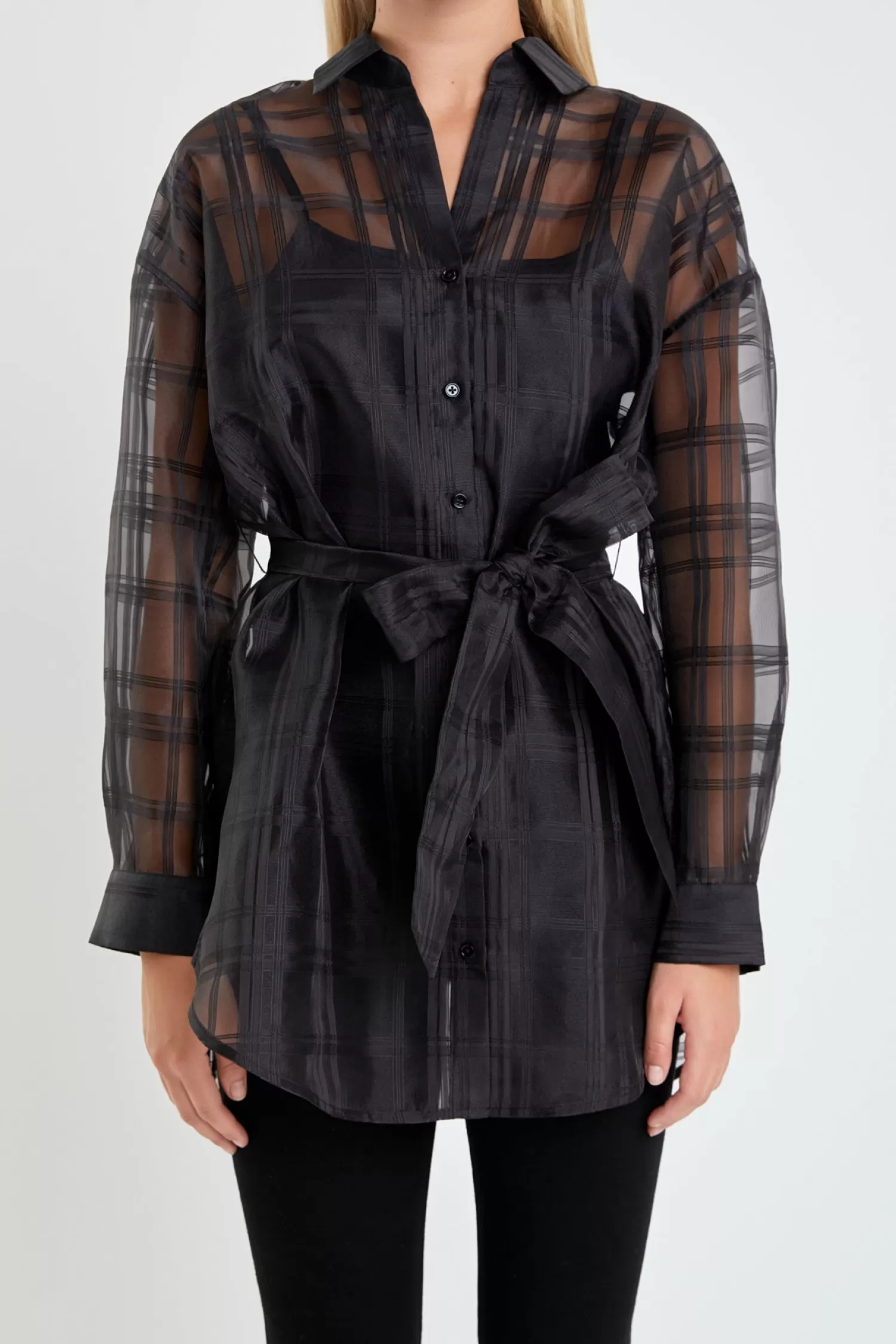 Outlet Check Organza Long Shirt Best Sellers | Date-Night Ready