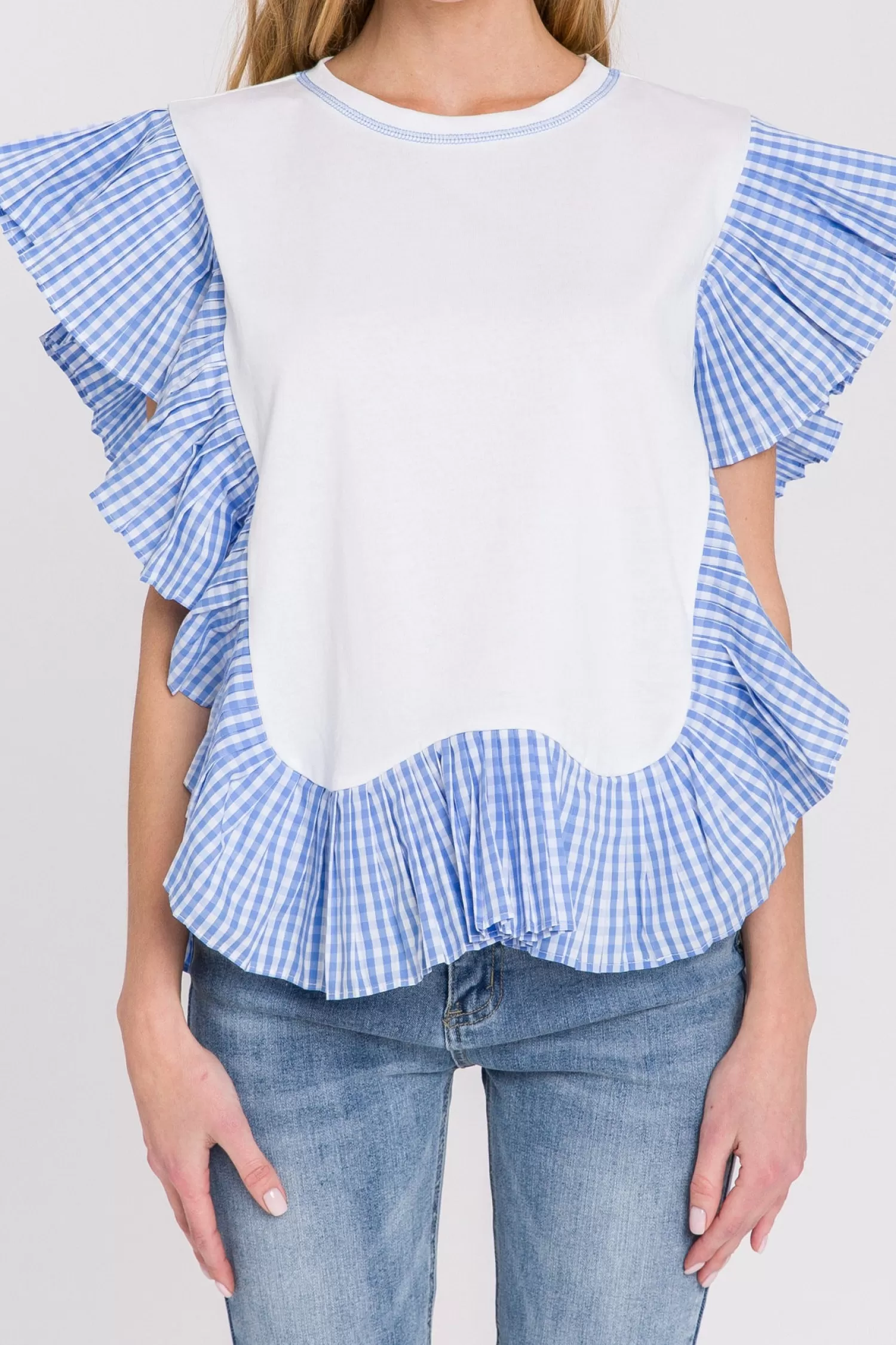 Store Check Print Combo Top Frills And Thrills | Tops