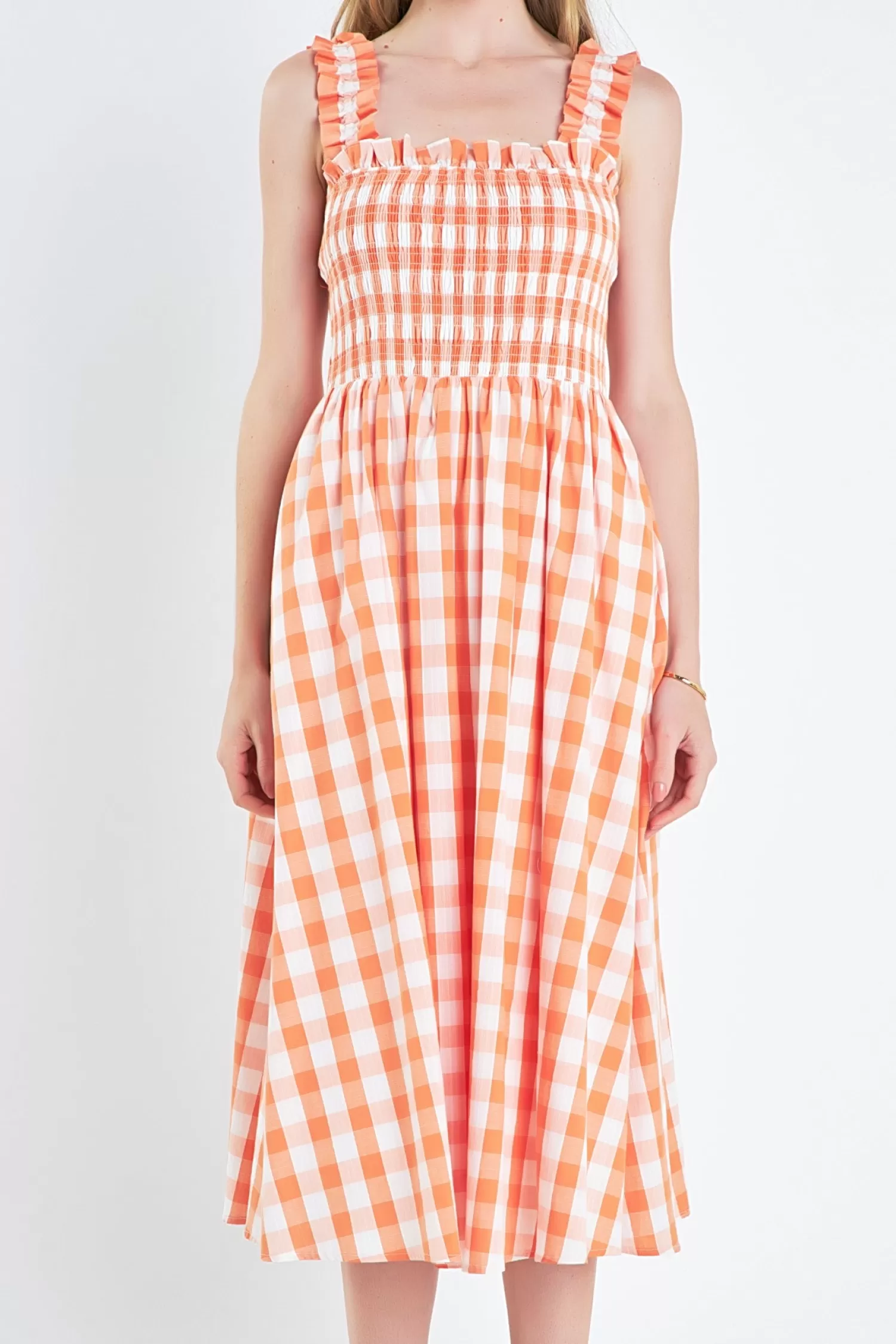 Cheap Check Print Smocked Dress Midi Dresses | Night Out