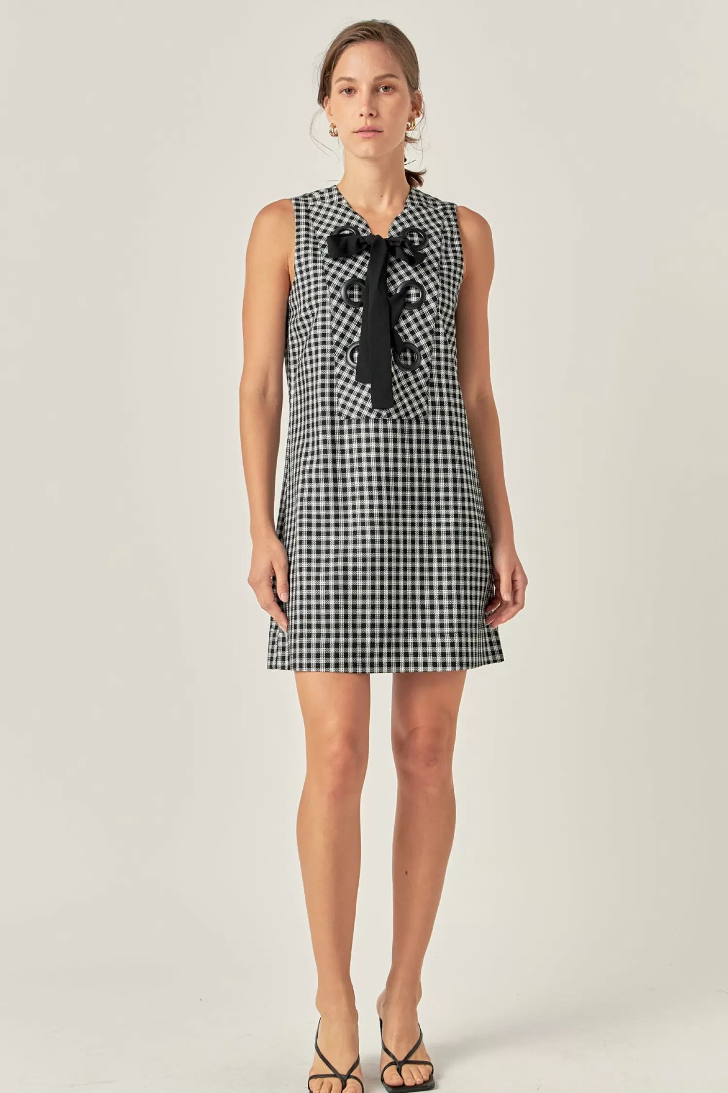 Best Sale Check Sleeveless Grommet Mini Dress Office Chic | Mini Dresses