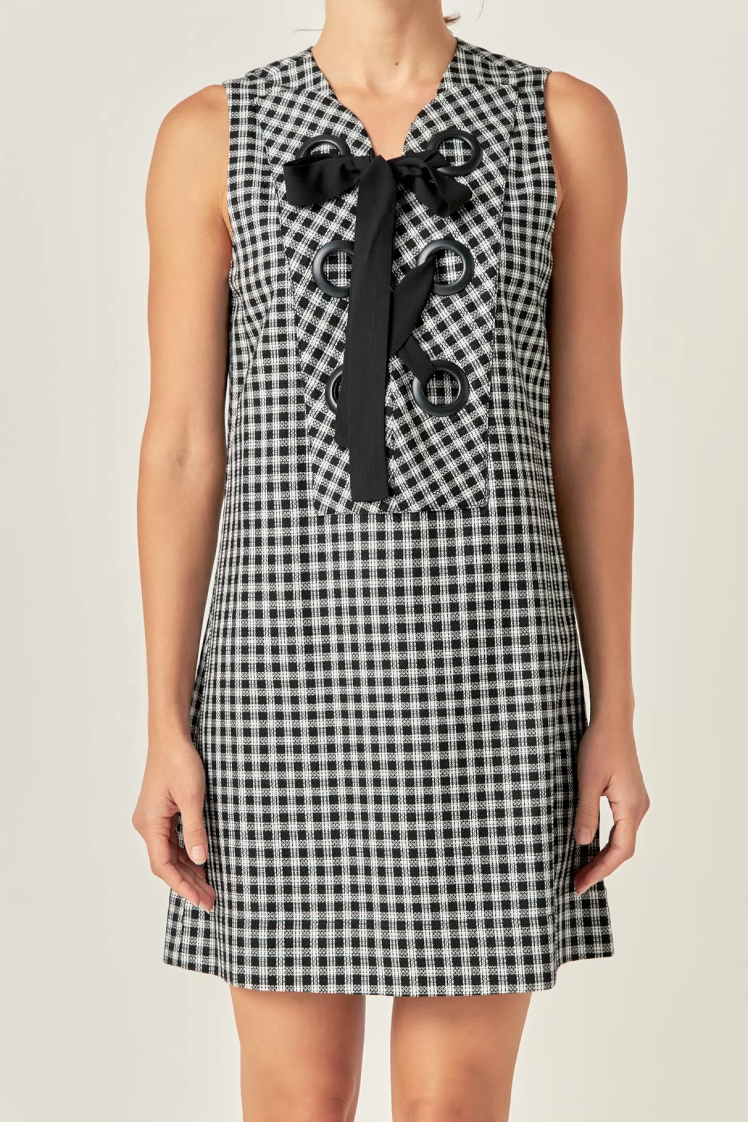 Best Sale Check Sleeveless Grommet Mini Dress Office Chic | Mini Dresses