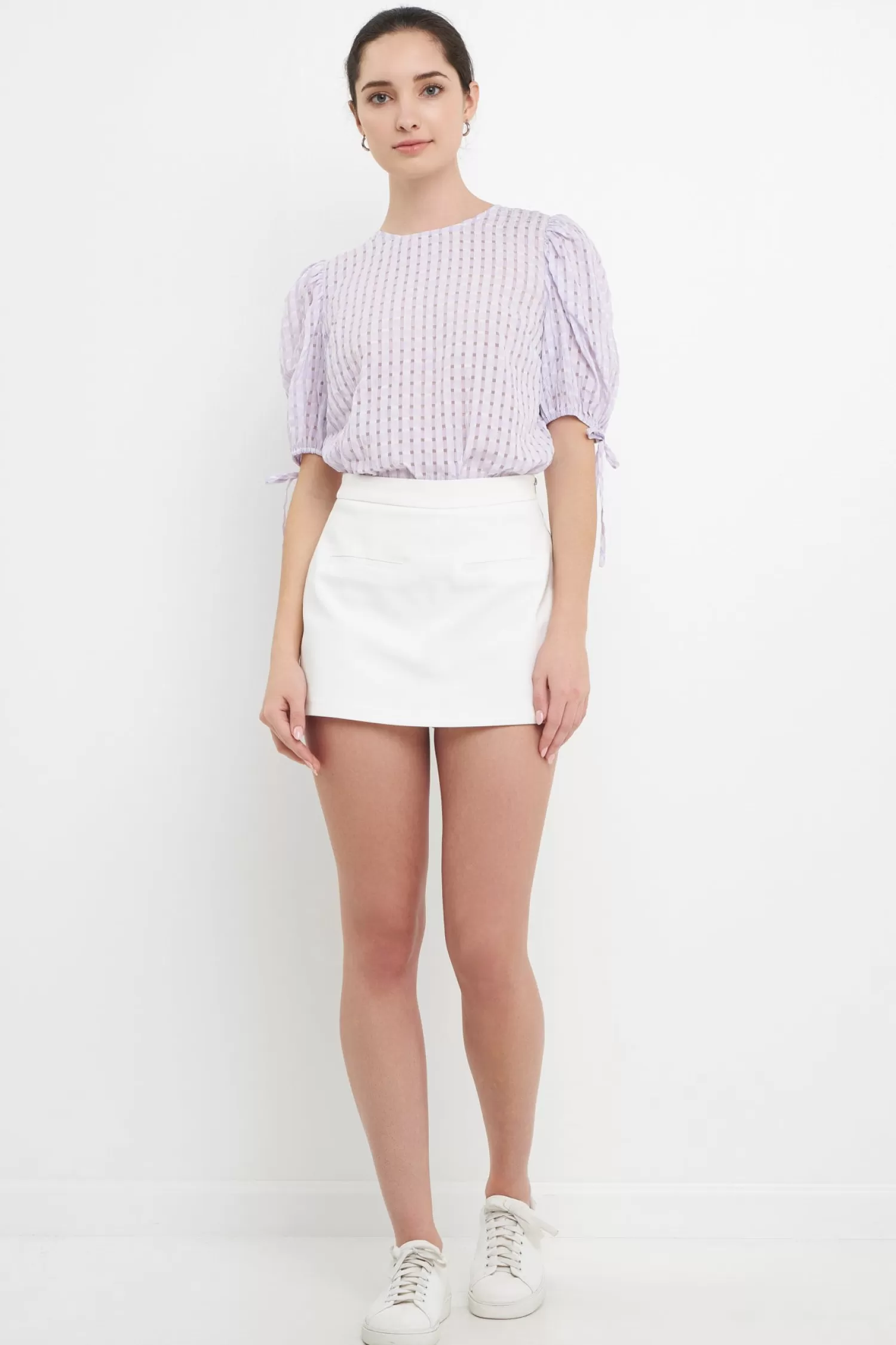 New Checked Sheer Puff Sleeve Blouse Elevate With Organza | Tops