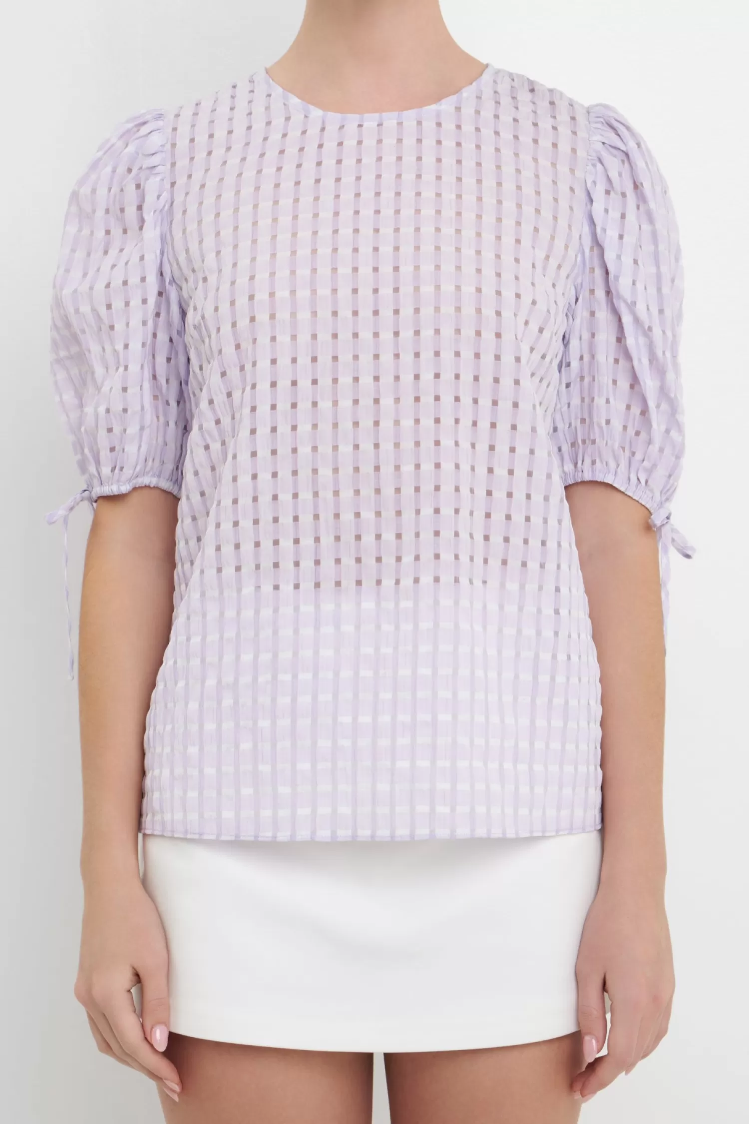 New Checked Sheer Puff Sleeve Blouse Elevate With Organza | Tops