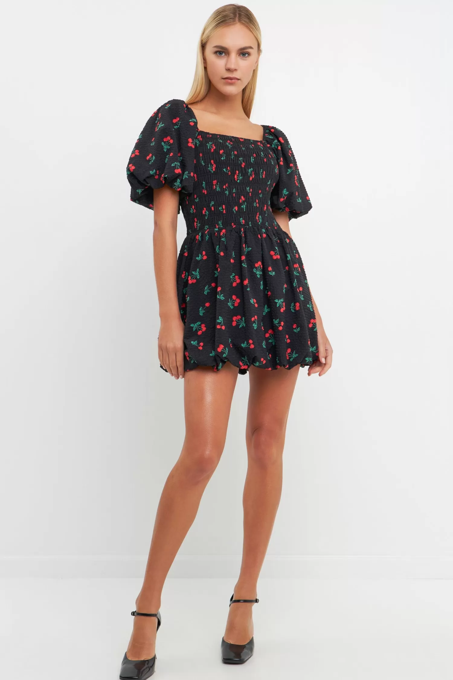 Best Sale Cherry Print Smocked Mini Dress Date Night Dreams | Mini Dresses