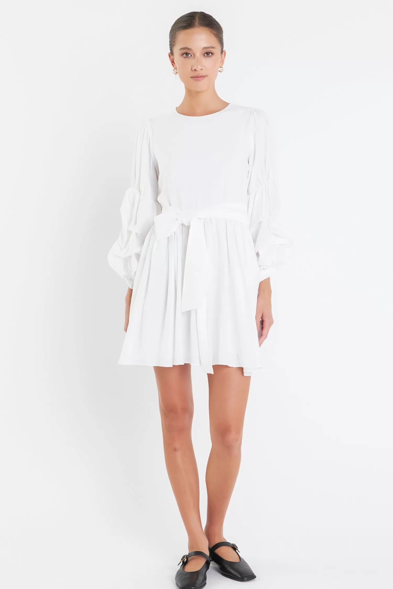 Online Cinched Puff Sleeve Belted Dress Date Night Dreams | Bridal Shower Glam