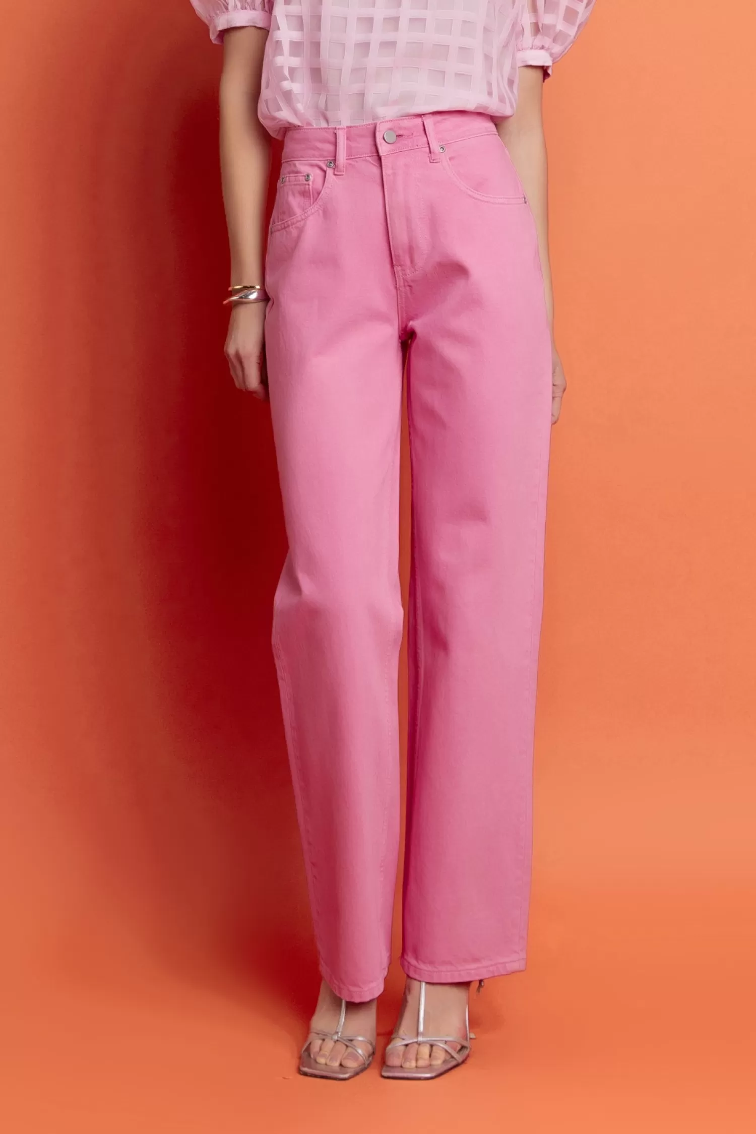 Fashion Color Full Length Wide Leg Jean Pants | Bottoms
