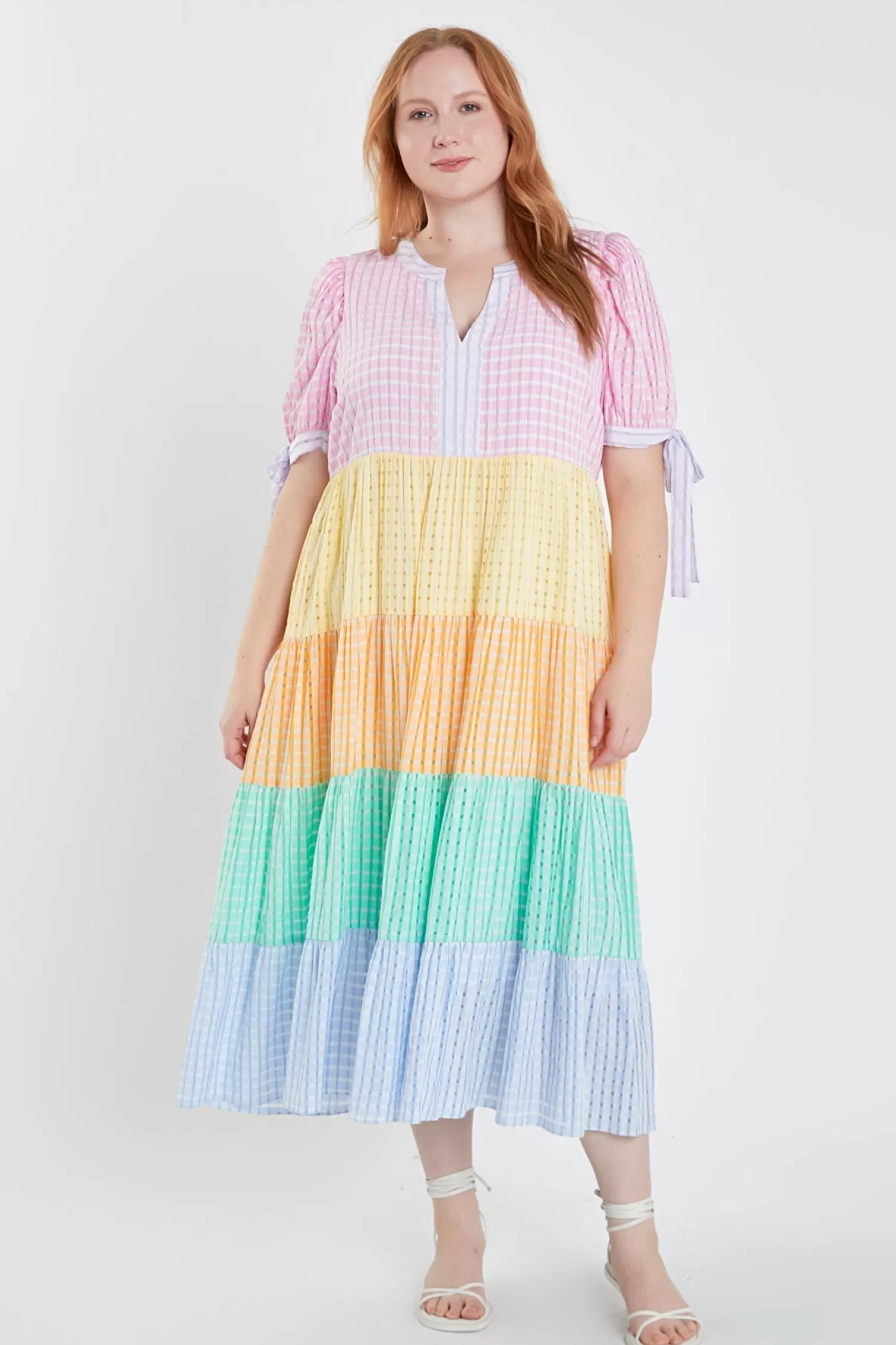 New Colorblock Bow Tie Sleeve Maxi Dress Maxi Dresses | Plus Size