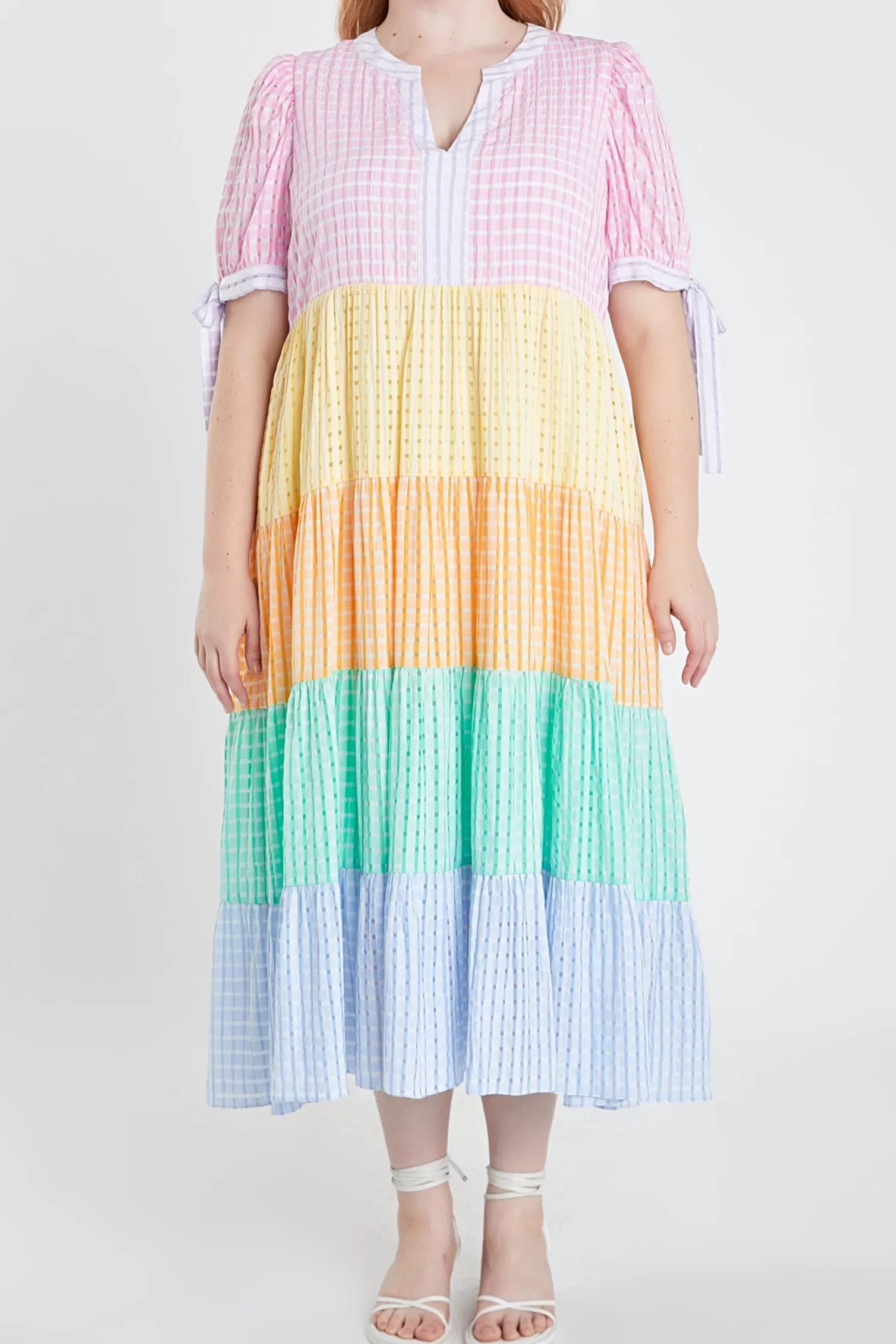 New Colorblock Bow Tie Sleeve Maxi Dress Maxi Dresses | Plus Size