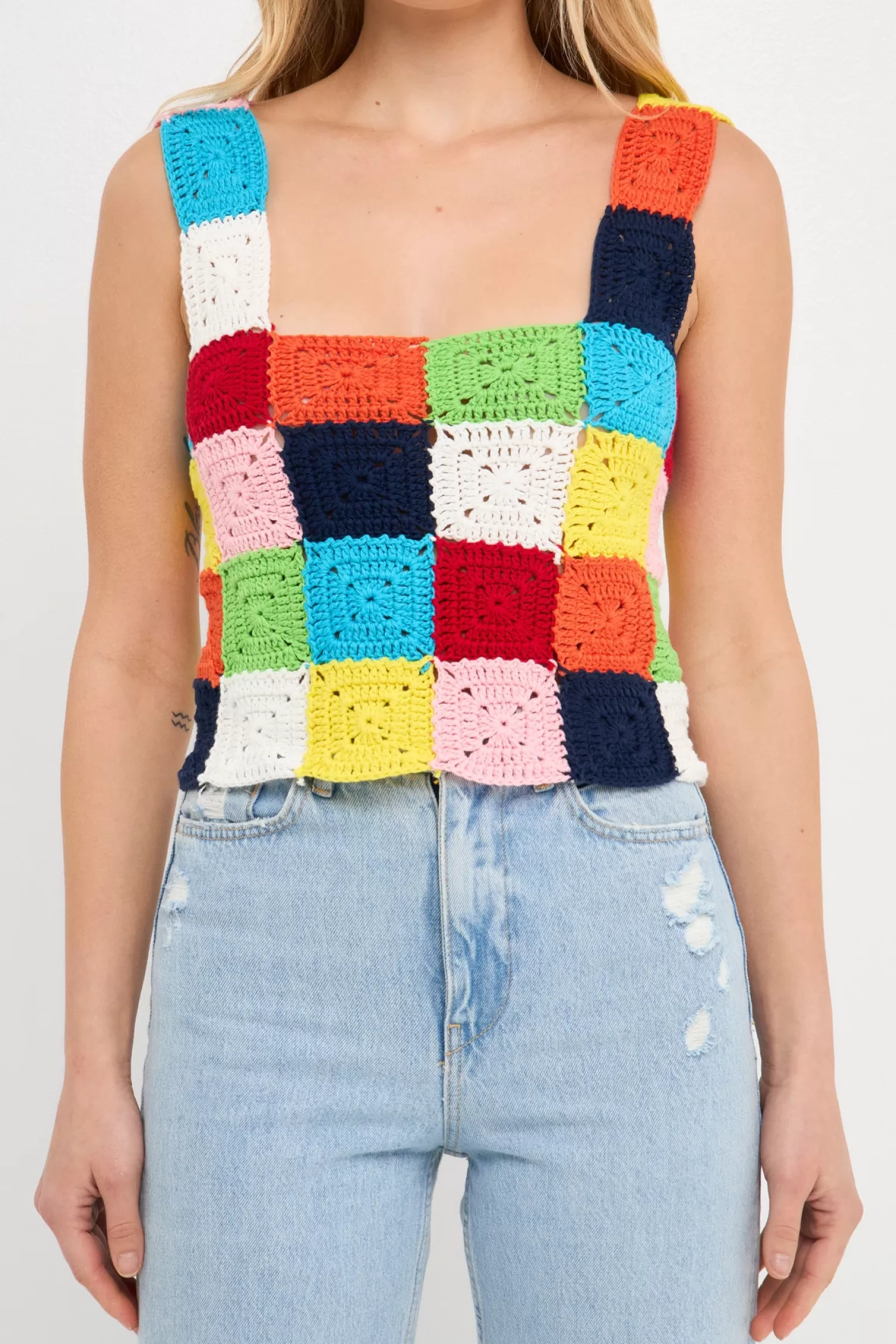 Online Colorblock Crochet Tank Top Tops