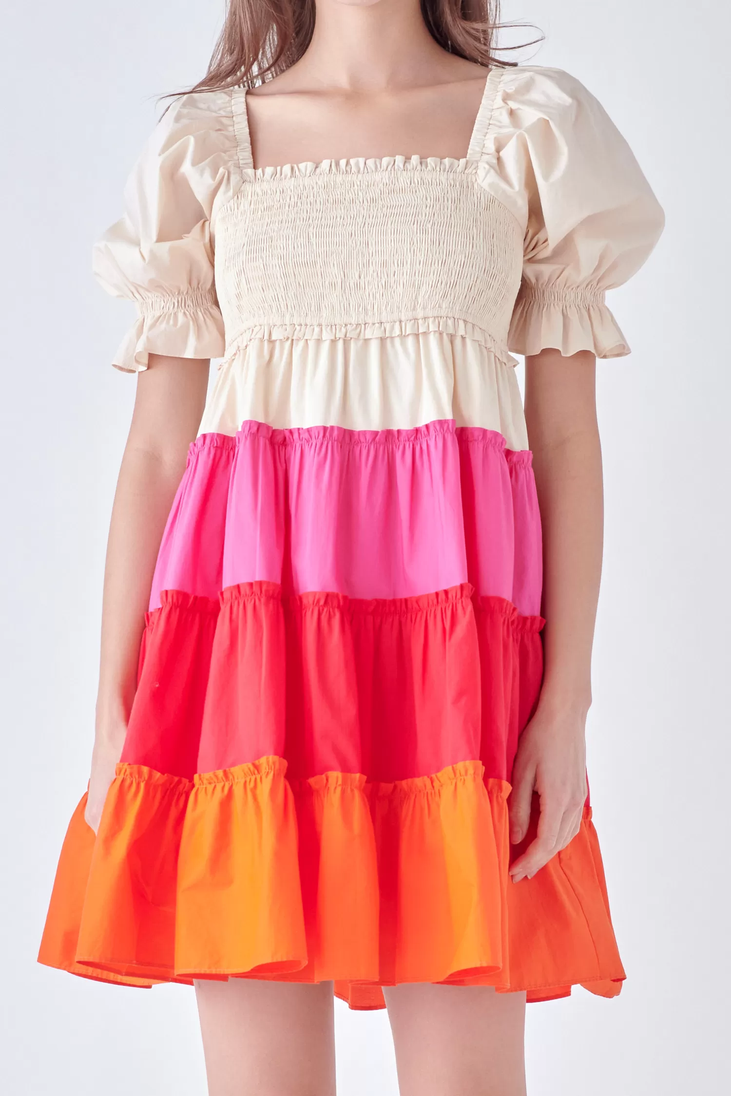 Online Colorblock Smocked Puff Sleeve Mini Special Occasion | Resort Ready