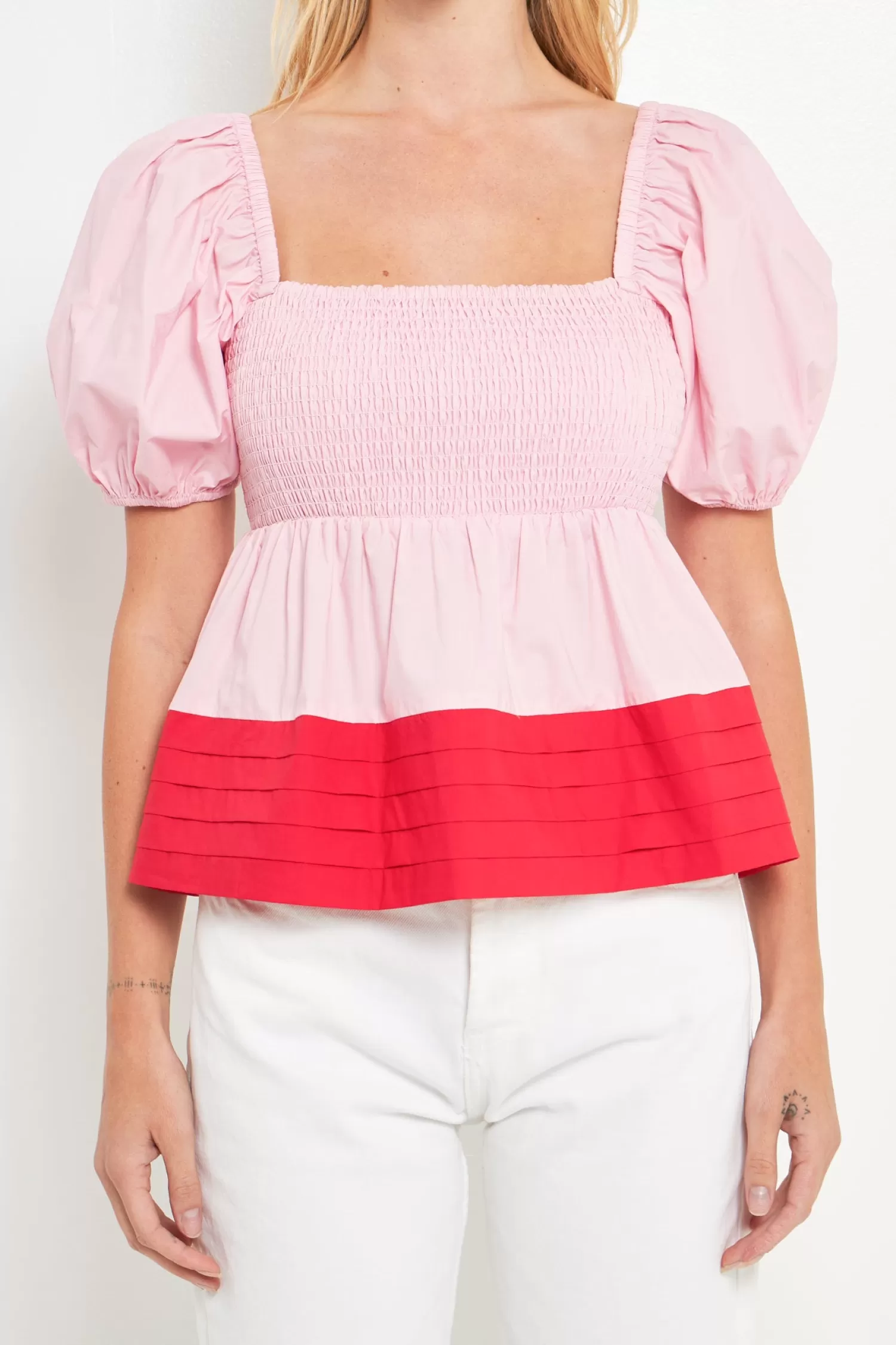 Flash Sale Colorblock Smocked Top Puff Sleeve Perfection | Tops