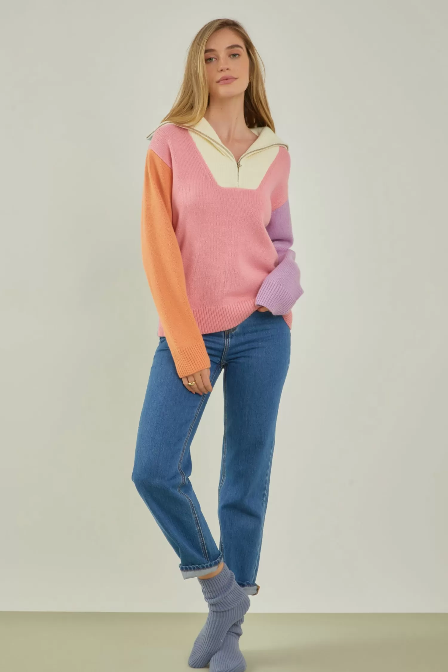 Shop Colorblock Zip Pullover Sweater Best Sellers | Sweaters & Knits