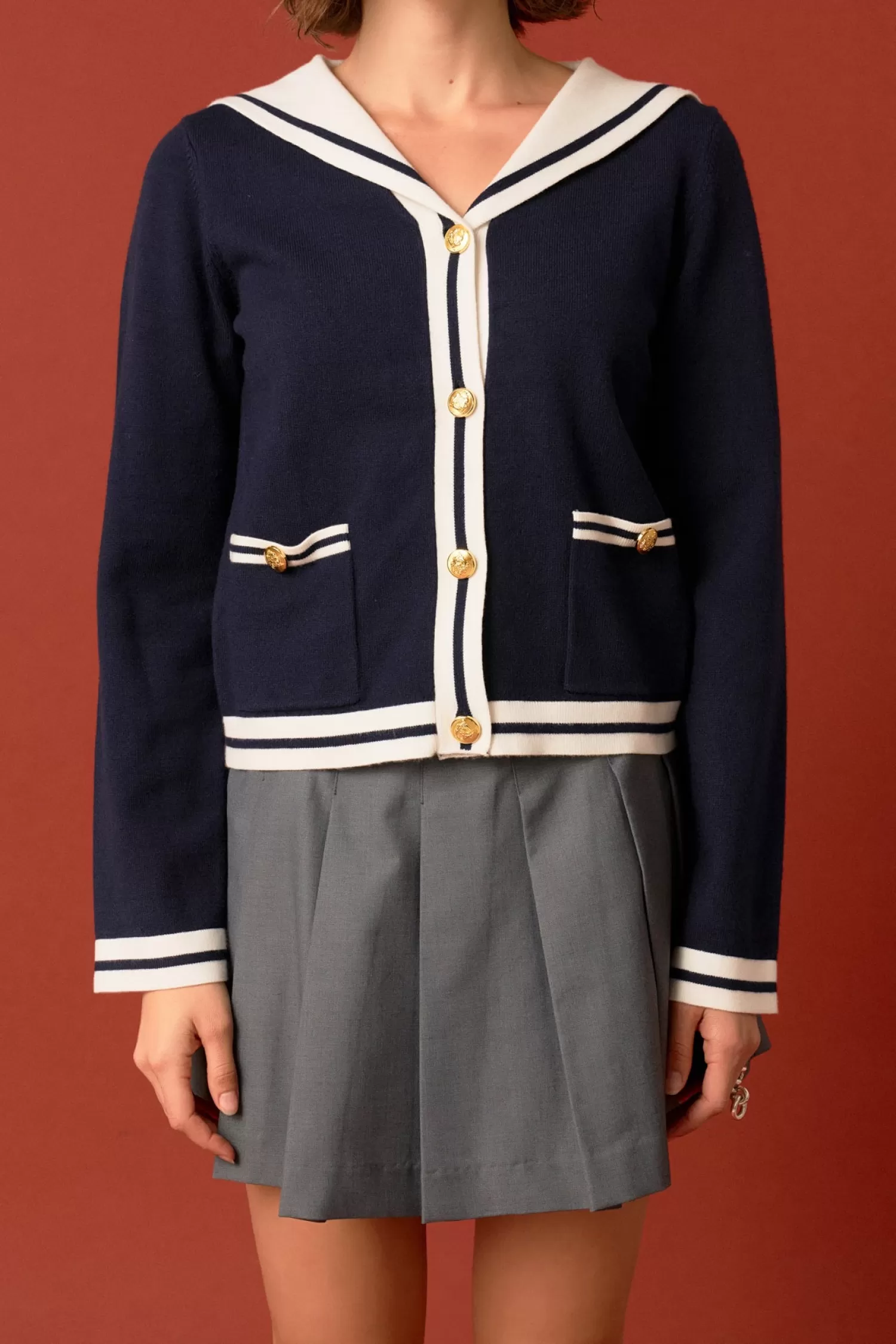 Best Contrast Sailor Collar Cardigan Best Sellers | Tops