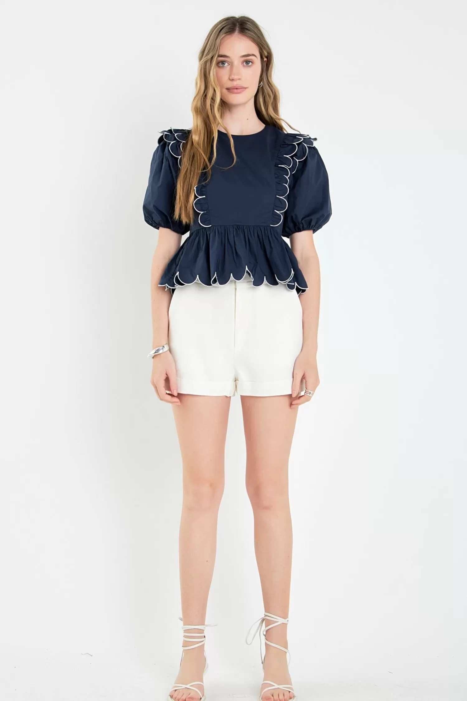 Sale Contrast Scallop Edge Top Frills And Thrills | Puff Sleeve Perfection