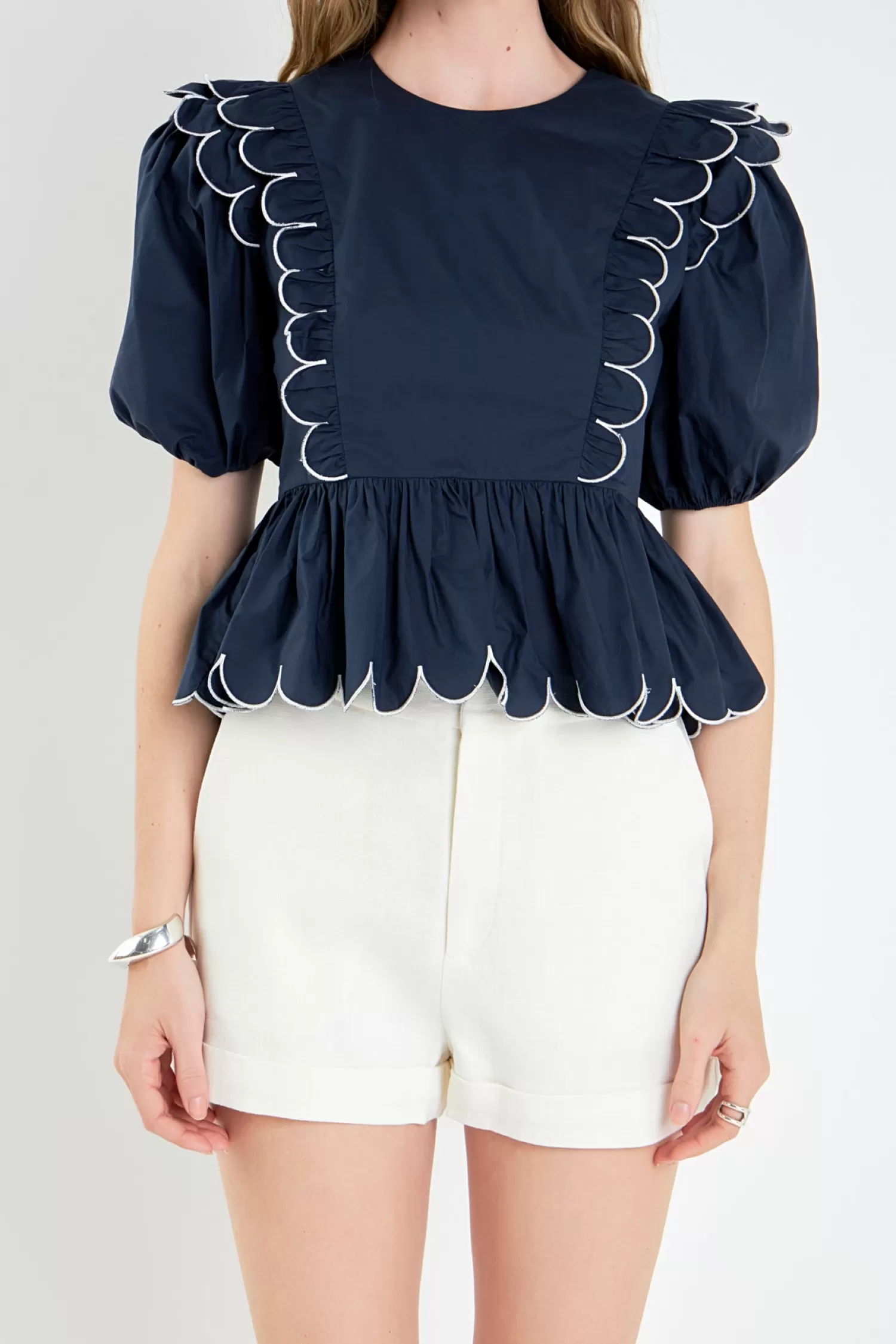 Sale Contrast Scallop Edge Top Frills And Thrills | Puff Sleeve Perfection