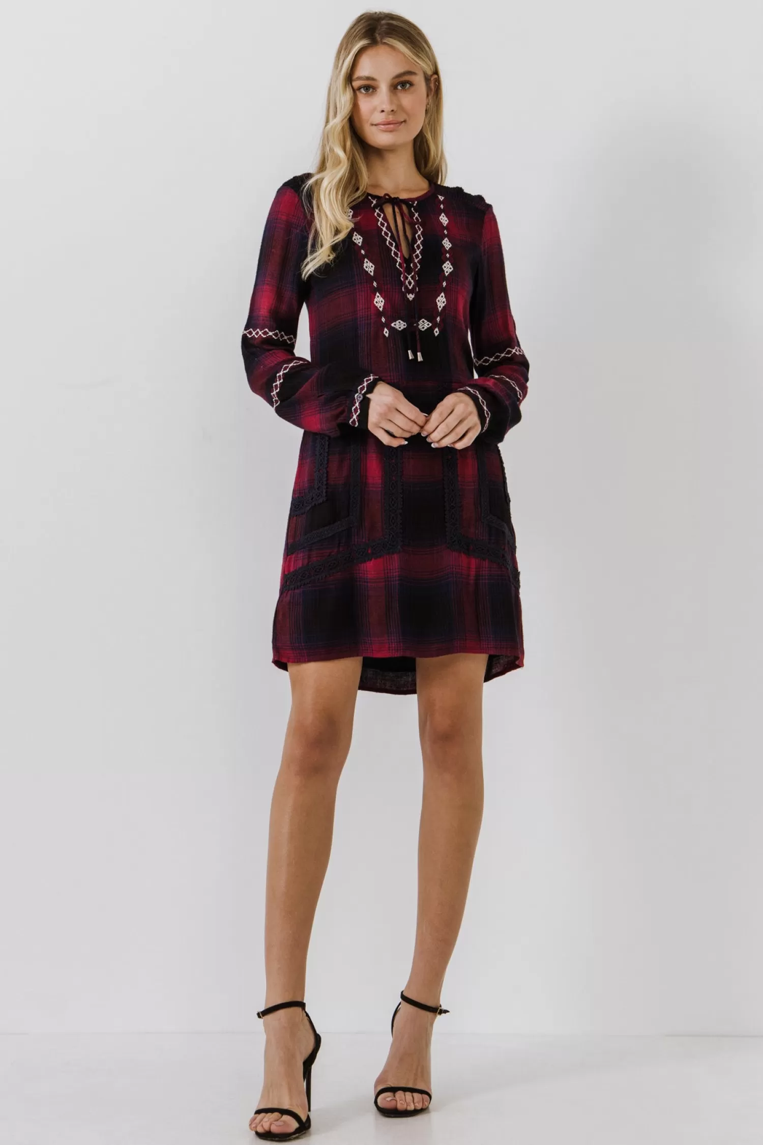 Hot Dark Navy Plaid Dress Mini Dresses