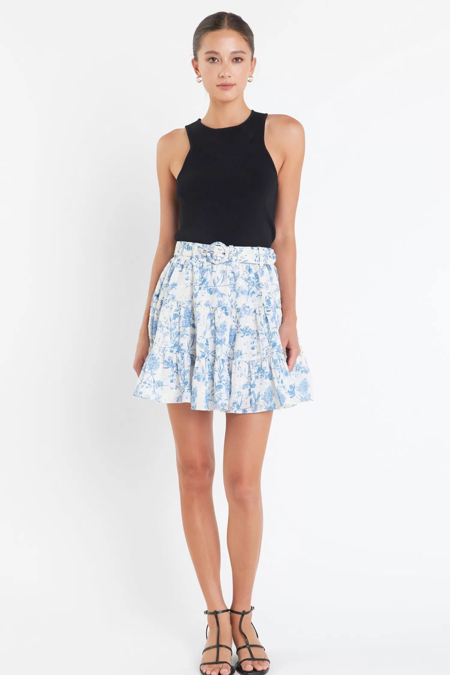 Outlet Digital Print Belted Tiered Mini Skirt Date-Night Ready | Skirts