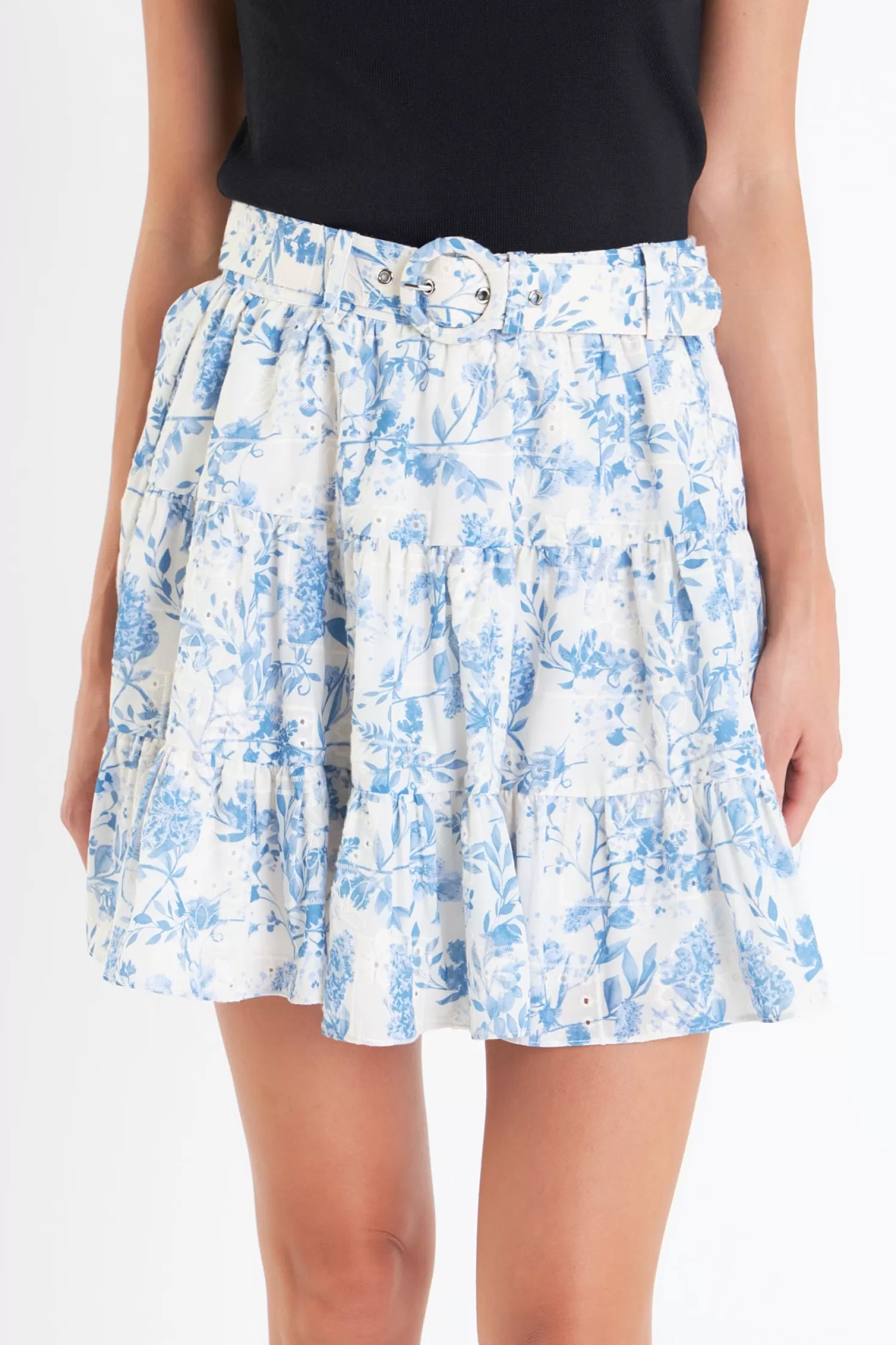 Outlet Digital Print Belted Tiered Mini Skirt Date-Night Ready | Skirts