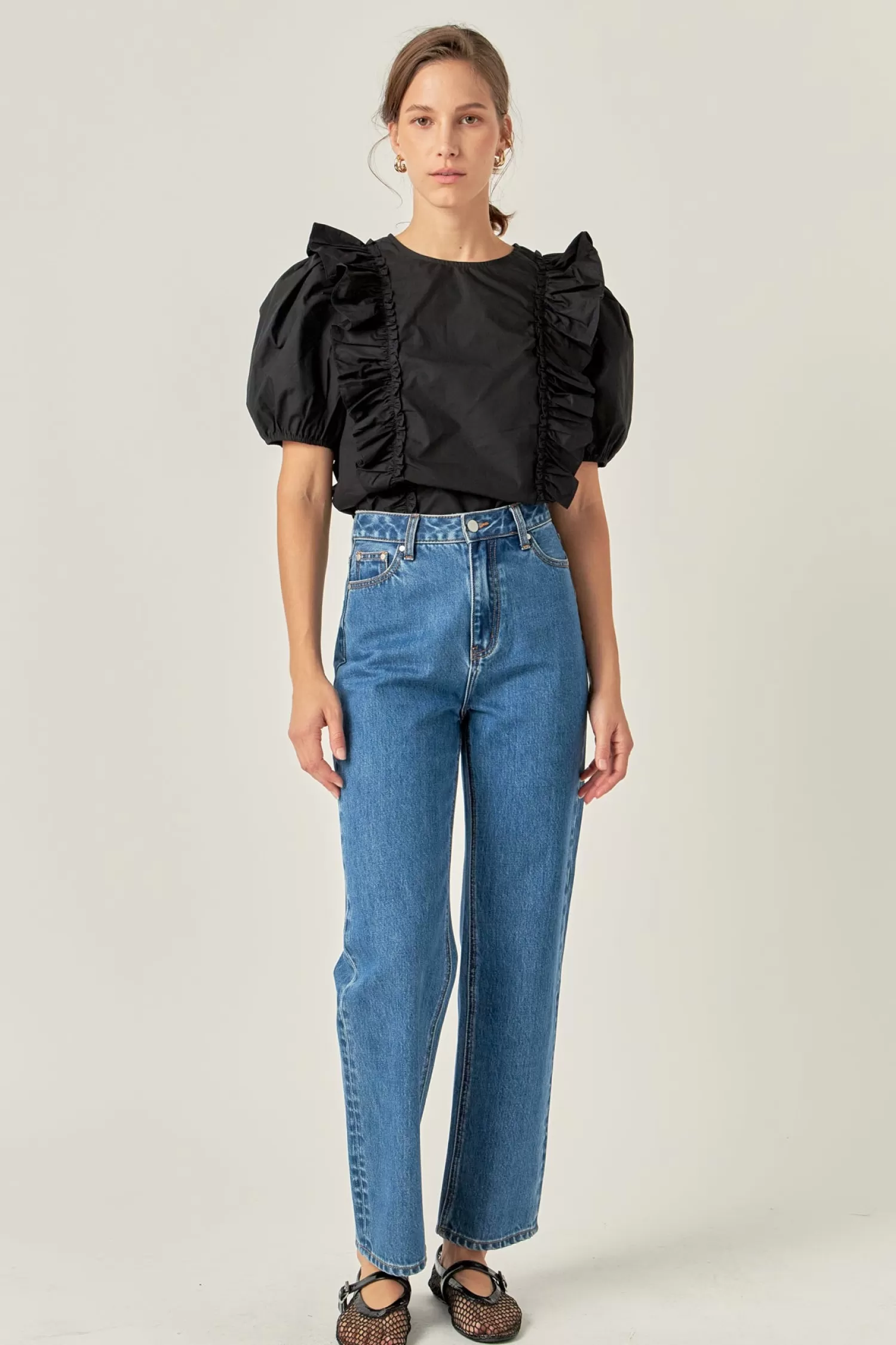 Online Double Ruffle Poplin Puff Sleeve Shirt Frills And Thrills | Puff Sleeve Perfection