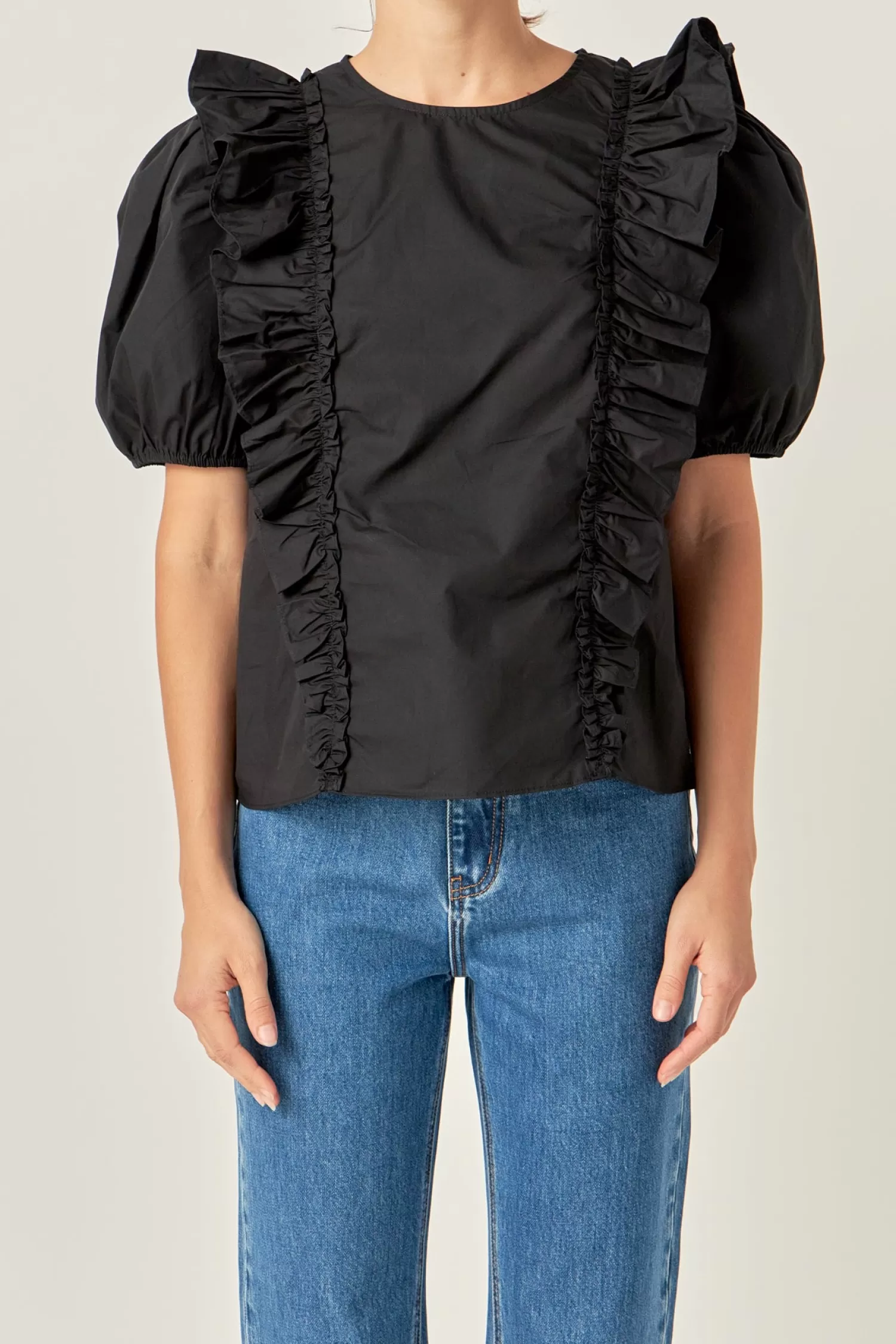 Online Double Ruffle Poplin Puff Sleeve Shirt Frills And Thrills | Puff Sleeve Perfection