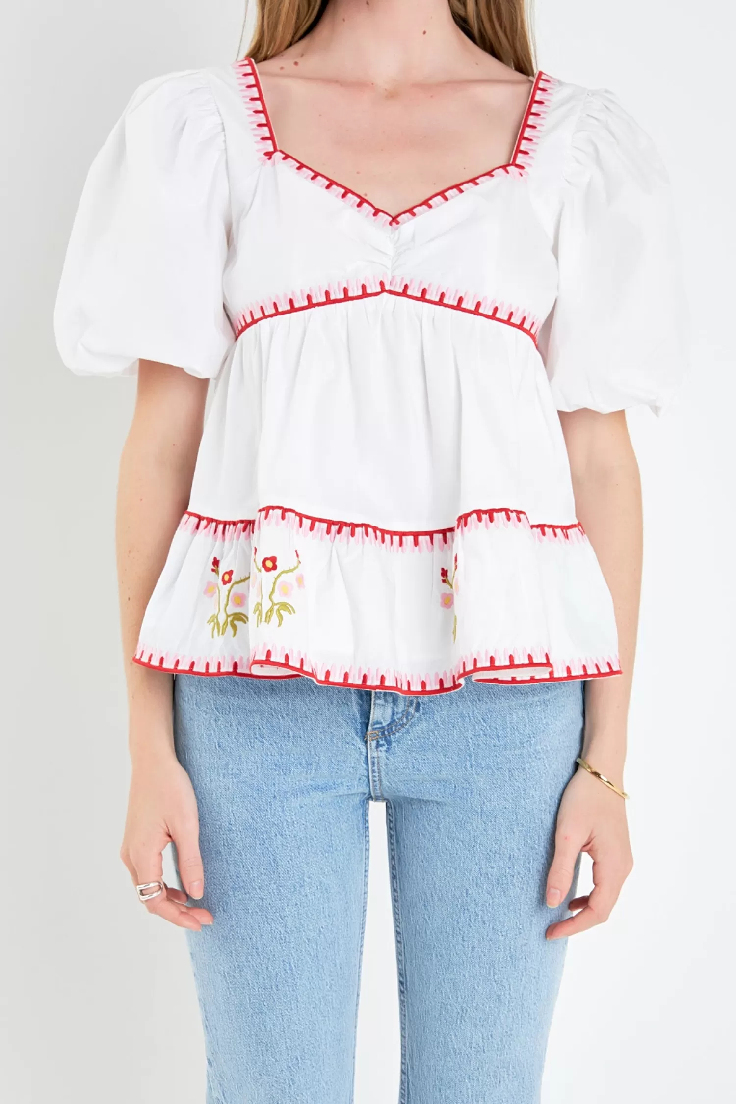 Outlet Embroidered Blouson Top Tops