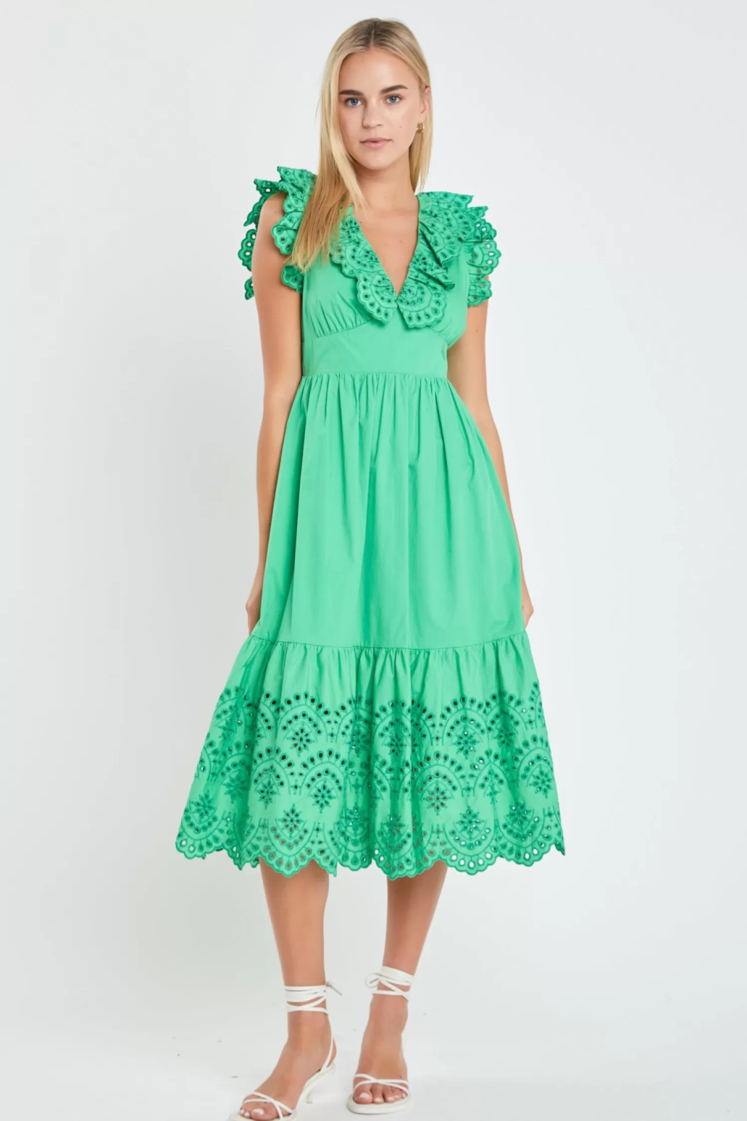 New Eyelet Scallop Detail Midi Dress Midi Dresses | Frills And Thrills