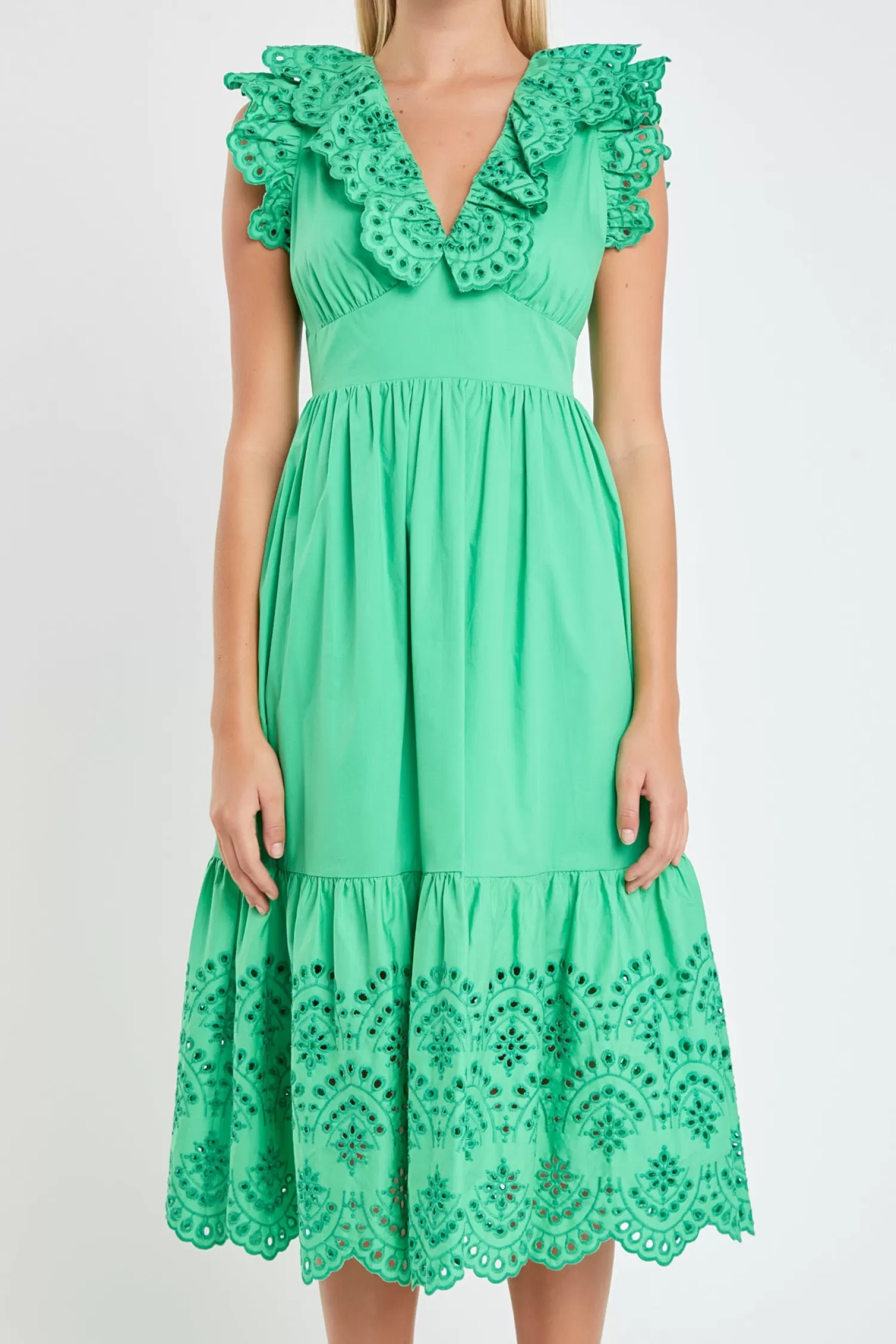 New Eyelet Scallop Detail Midi Dress Midi Dresses | Frills And Thrills