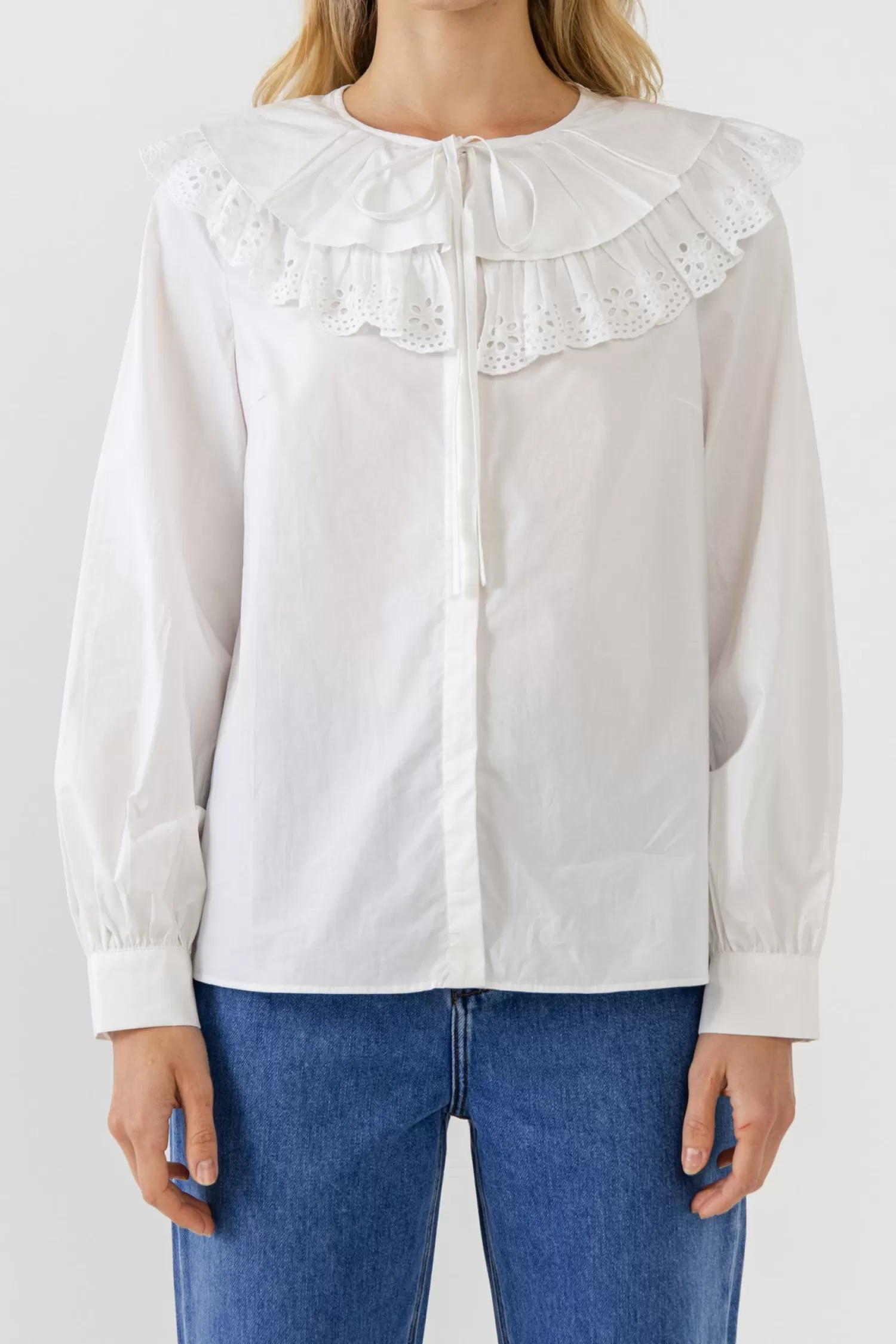 Store Eyelet Scallop Detail Shirt Bridal Bliss | Tops