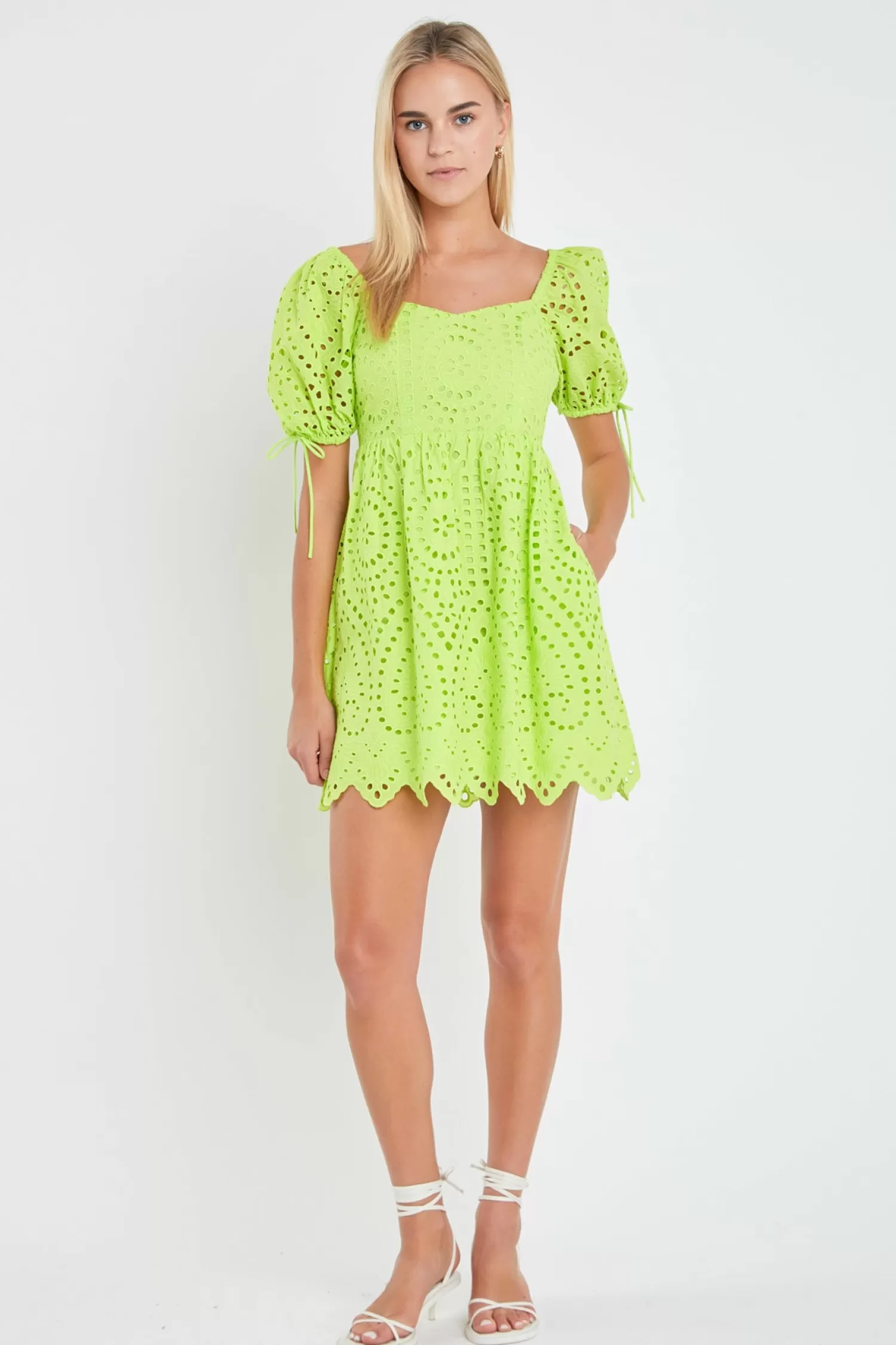 Online Eyelet Scallop Edge Mini Dress Date Night Dreams | Resort Ready