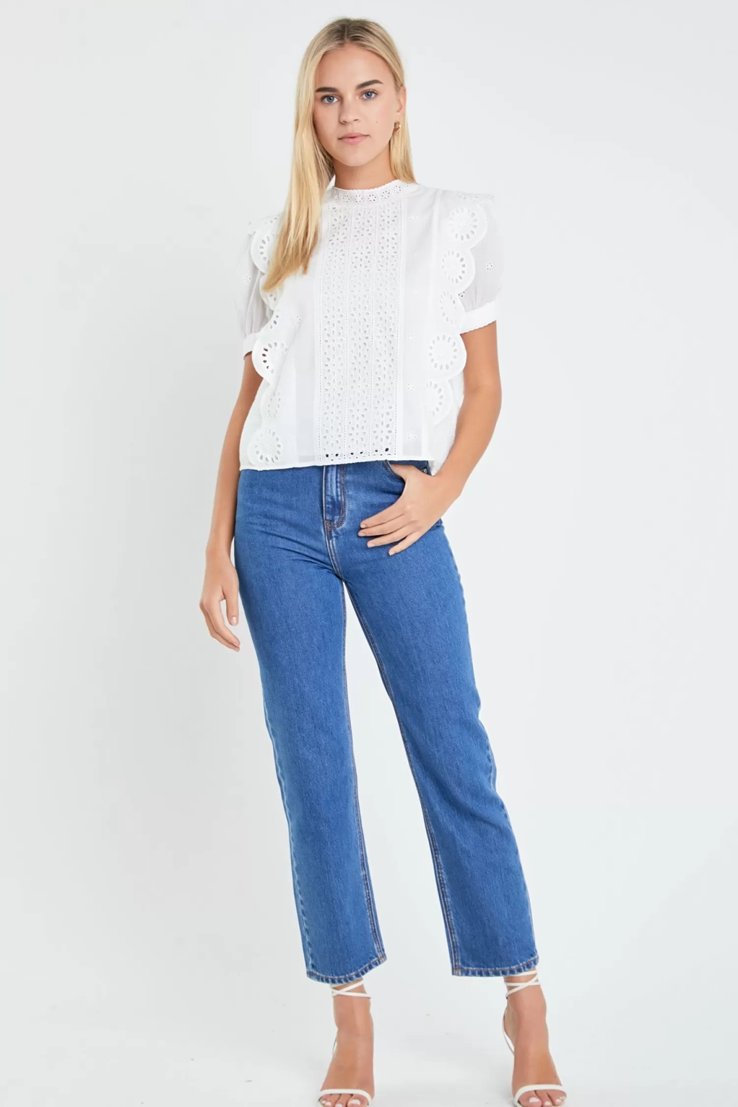 Discount Eyelet Short Sleeve Top Frills And Thrills | Tops