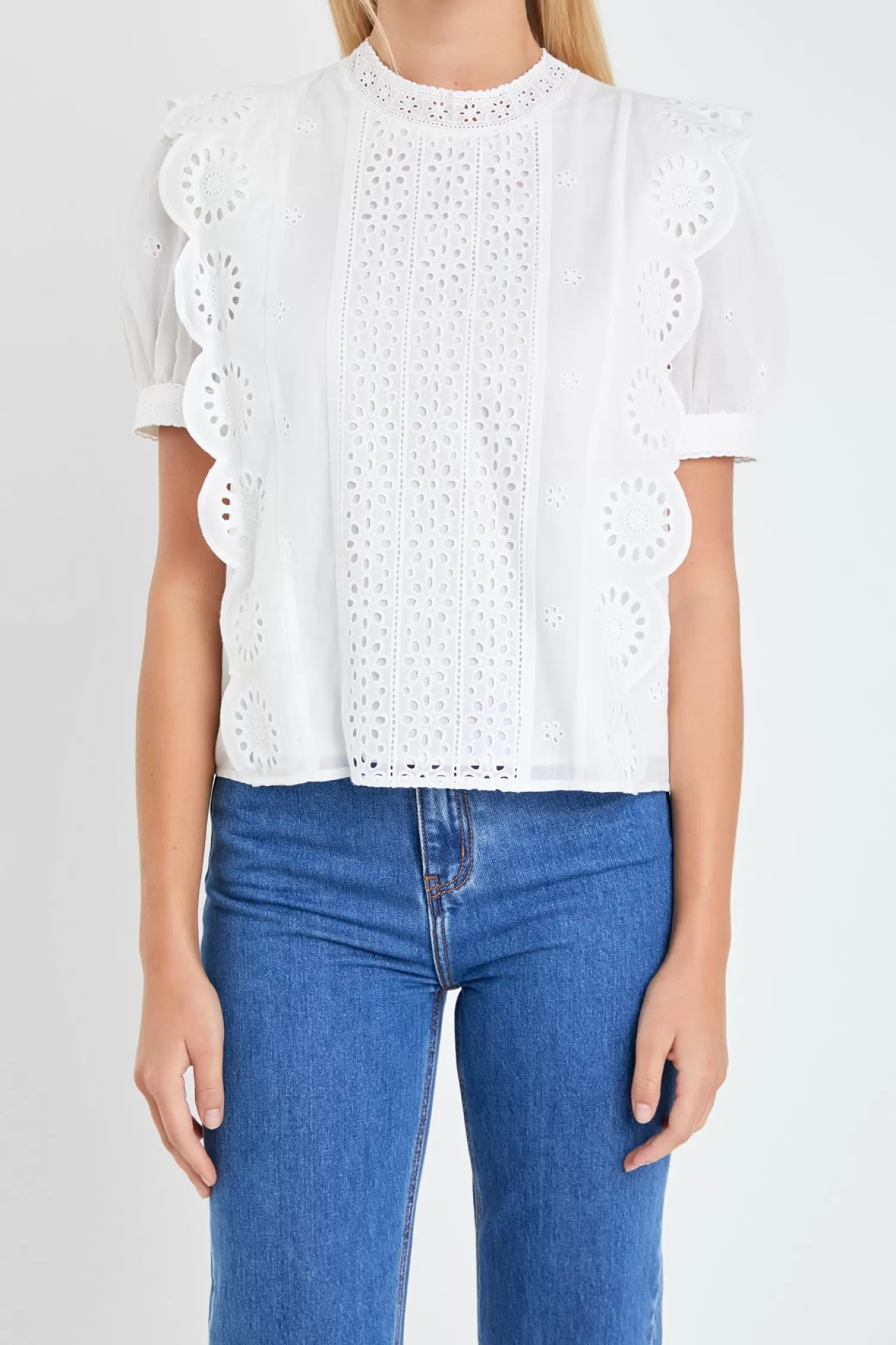 Discount Eyelet Short Sleeve Top Frills And Thrills | Tops