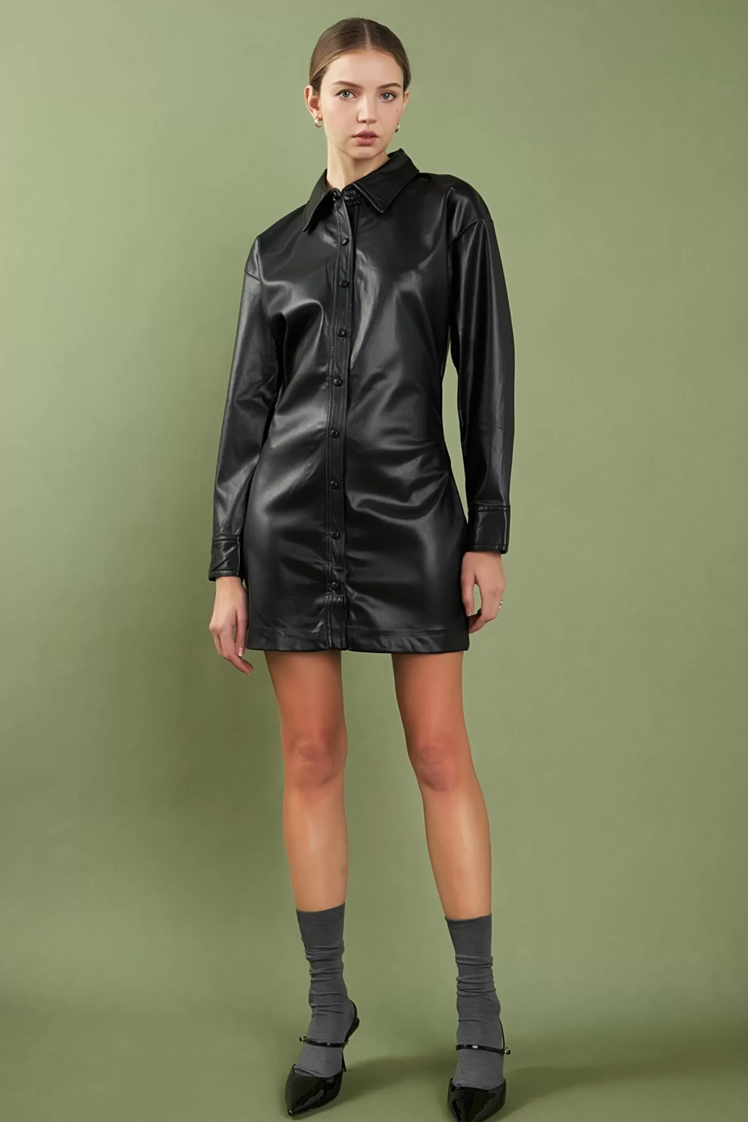 Clearance Faux Leather Cinched Mini Dress Date Night Dreams | Office Chic