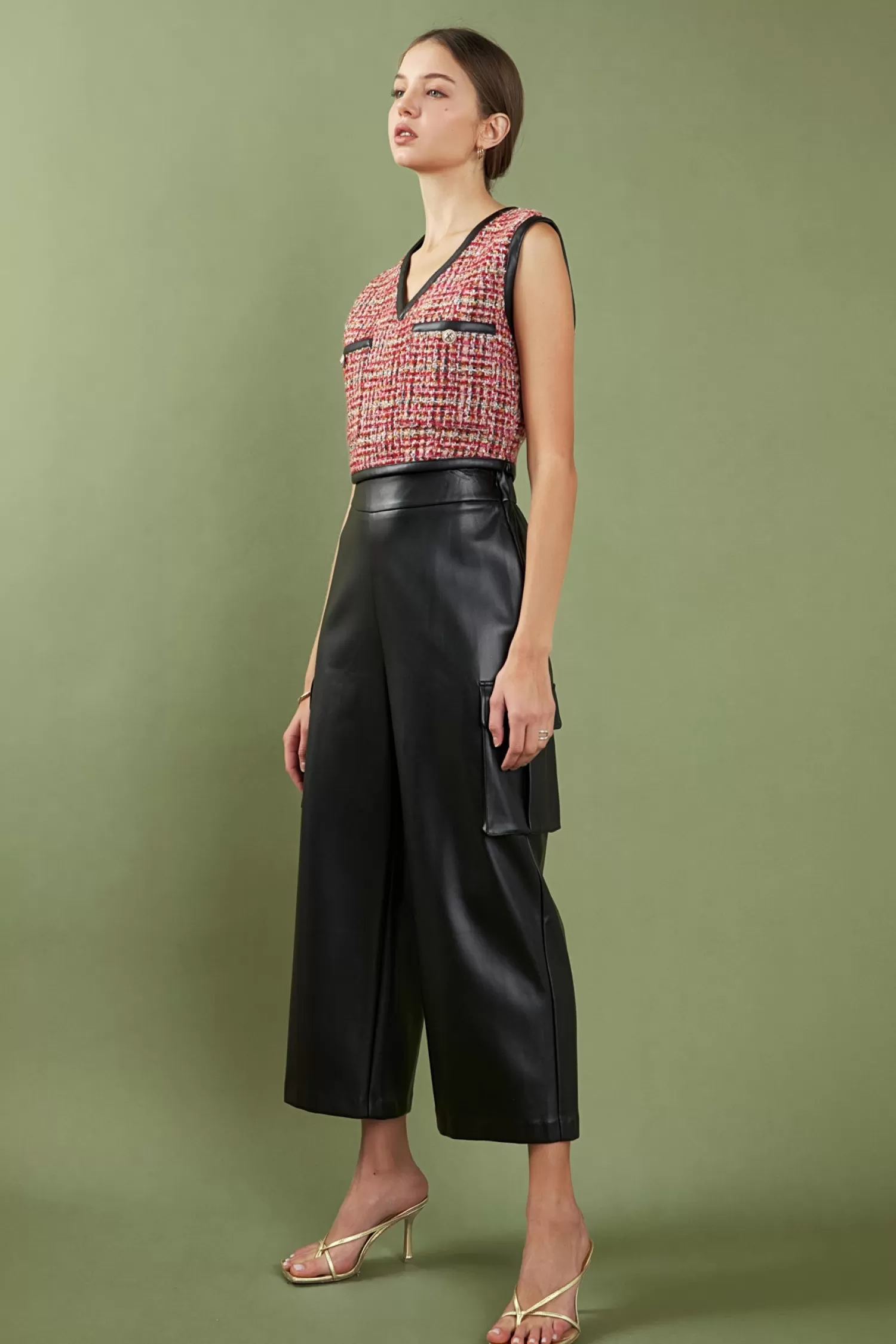 Cheap Faux Leather Cropped Cargo Pants Career Closet | Night Out