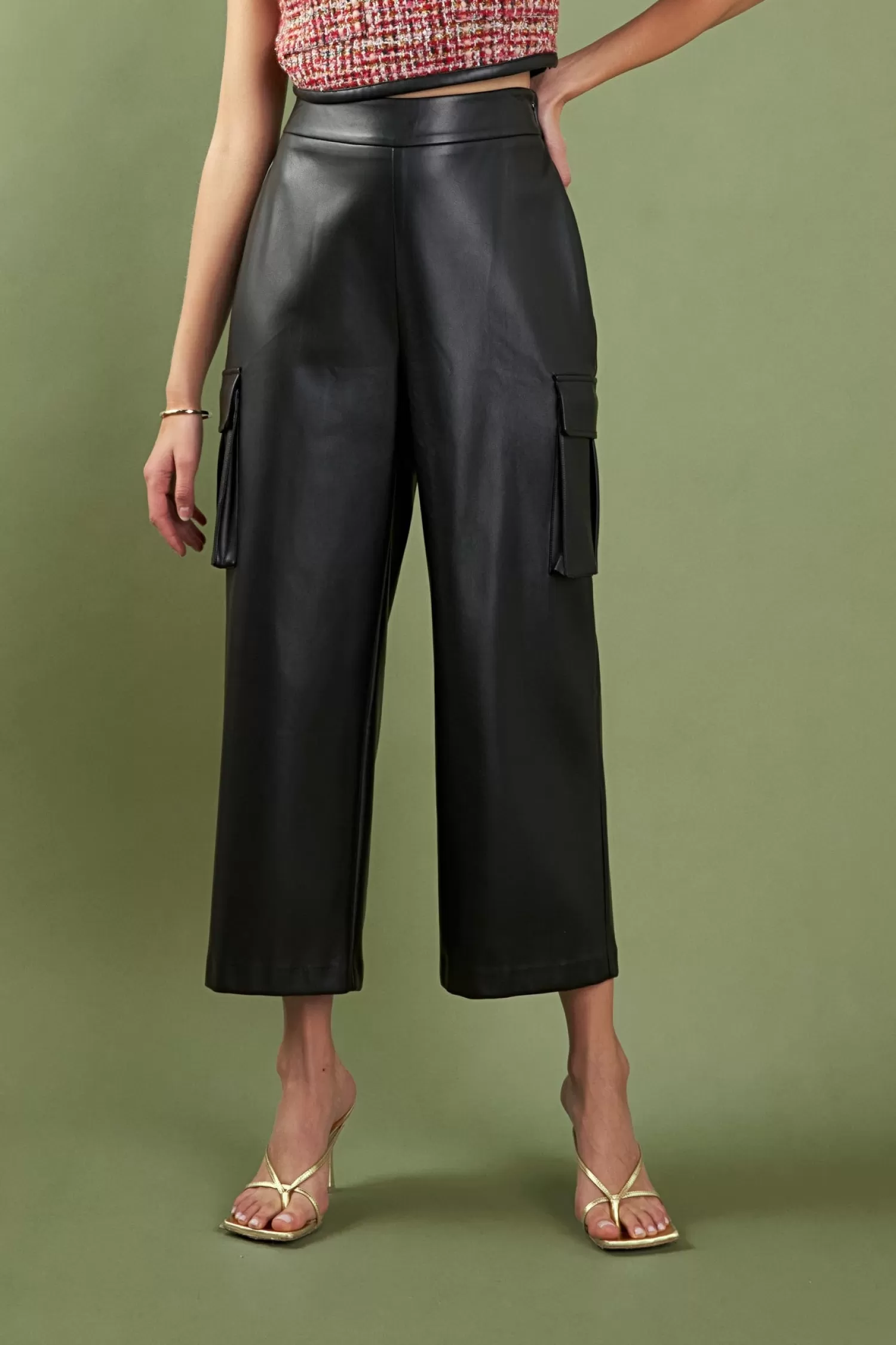 Cheap Faux Leather Cropped Cargo Pants Career Closet | Night Out