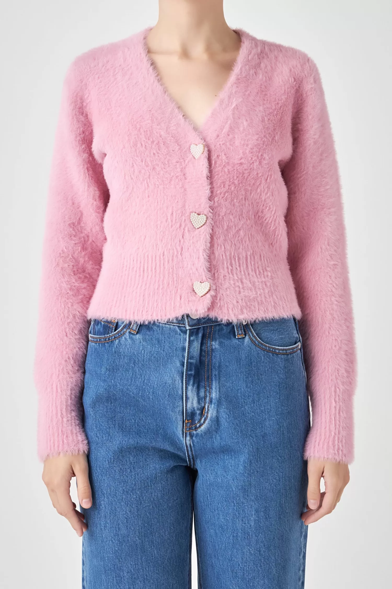 Store Feathered Plush Heart Buttoned Cardigan Best Sellers | Date-Night Ready