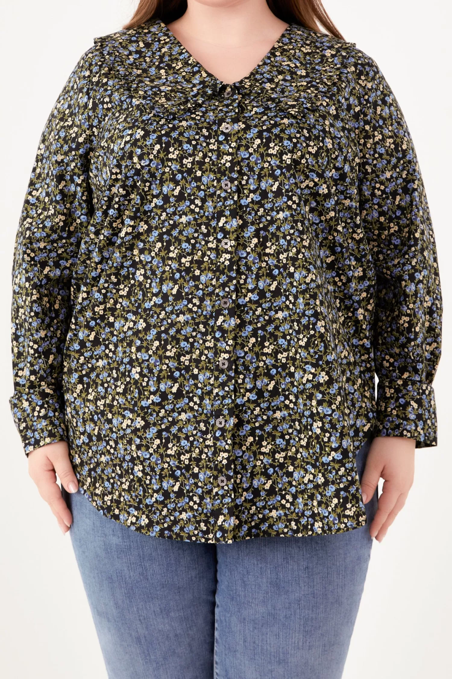 Online Floral Collar Detail Shirt Tops