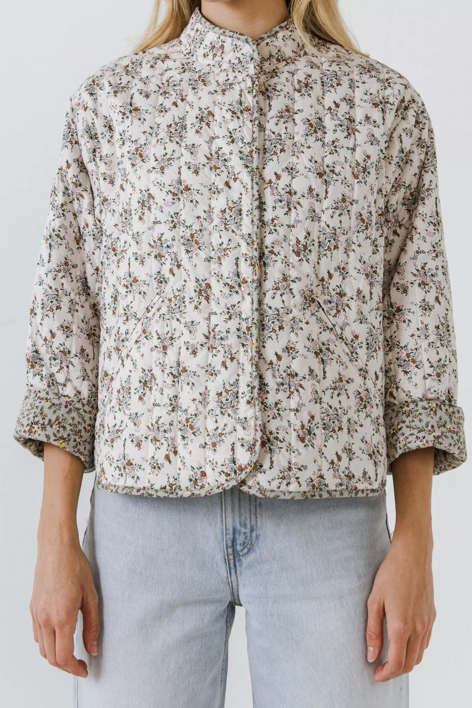 Cheap Floral Contrast Quilted Jacket Jackets & Coats