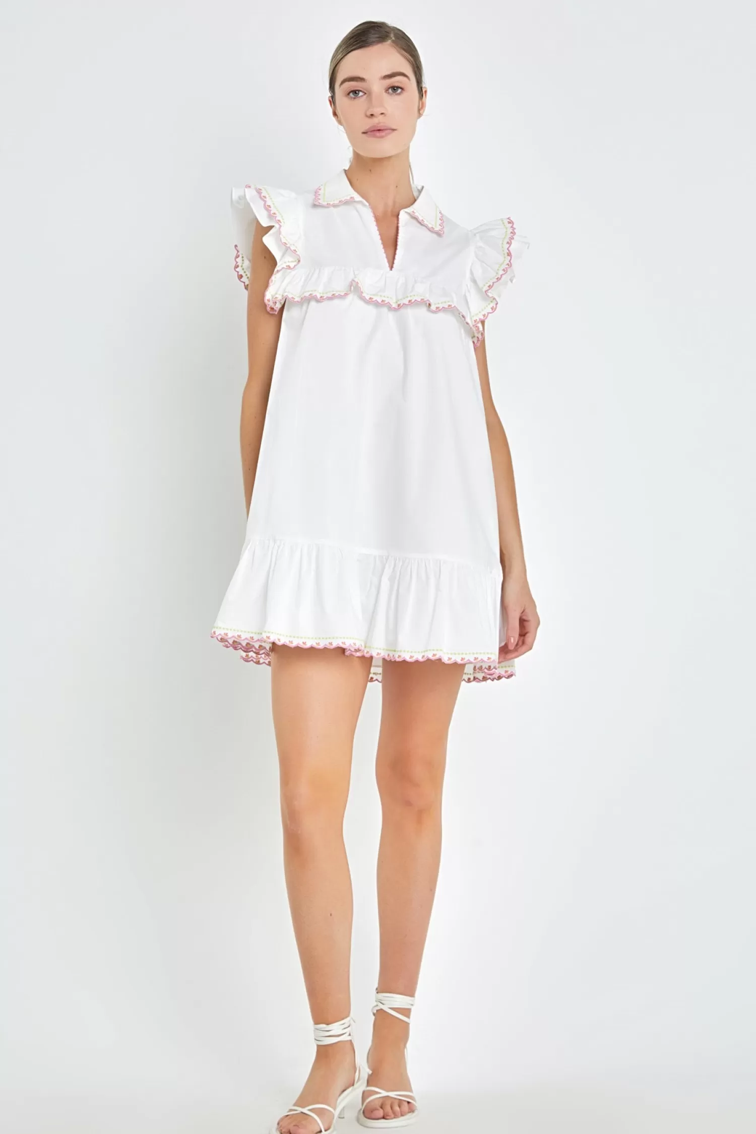 New Floral Embroidered Collared Mini Dress Resort Ready | Mini Dresses